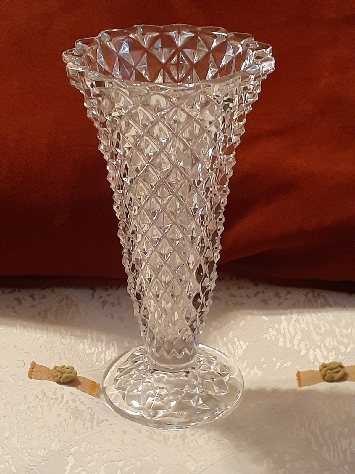 Vintage clear Cut crystal footed Vase 8.25″ Length
