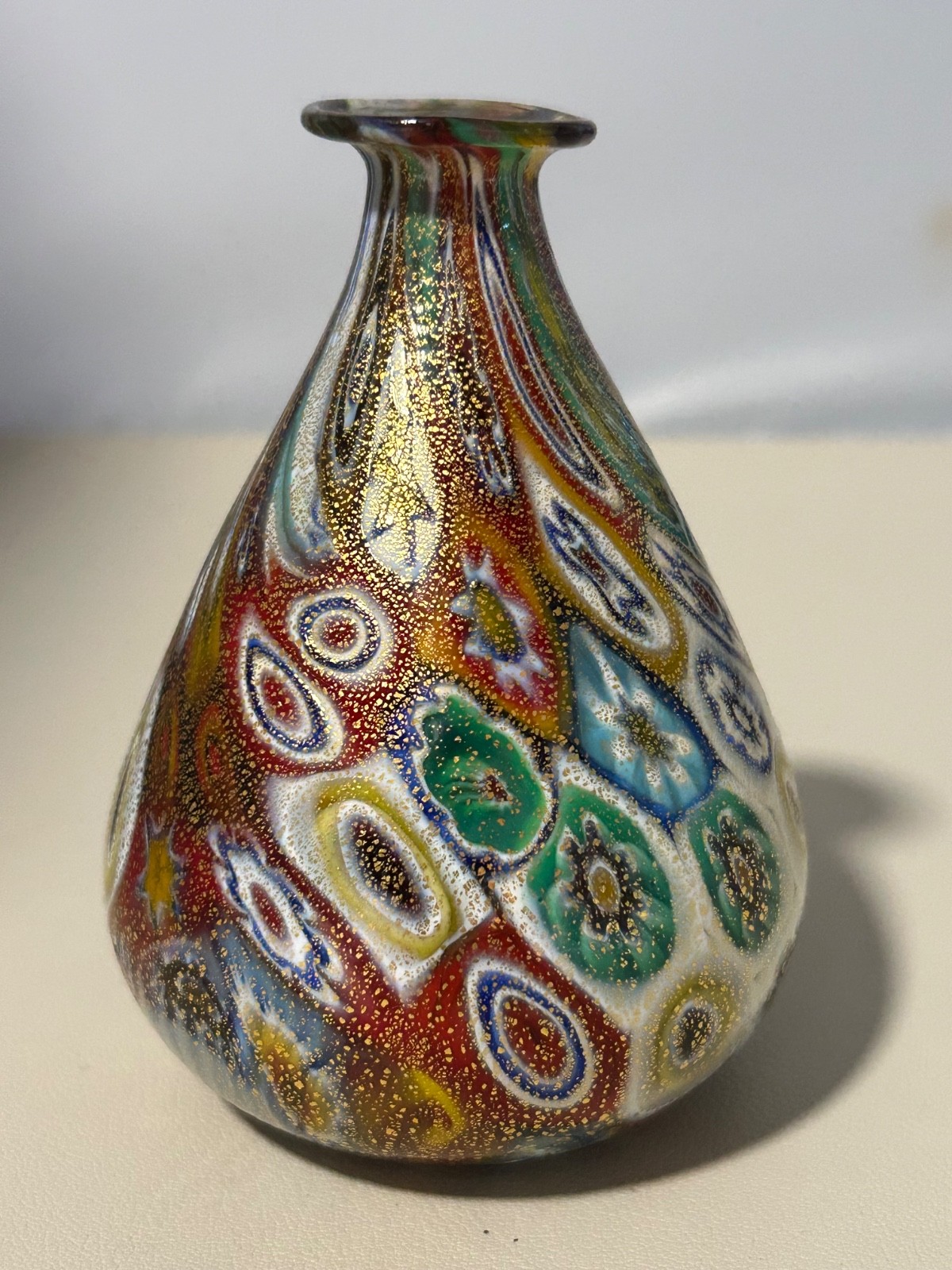 Murano Millefiori Gold Quilt Bud Vase 3 1/2 inches