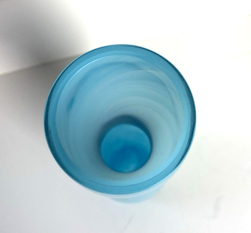 Rony Plesl Czech Art Glass Turquoise & Red Vase Hand Blown Signed 13″