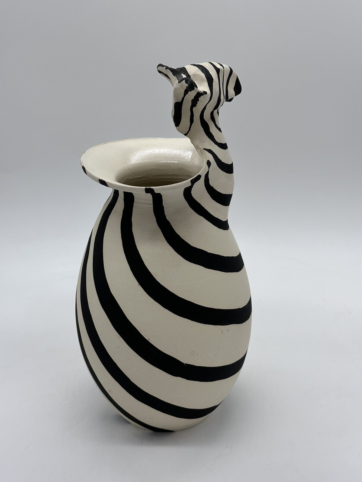 Zebra Vase 3D Whimsical Art Pottery Diane Marier Quebec Canada Artist Signed