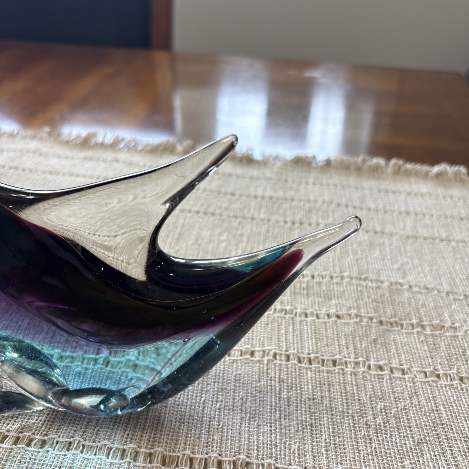 Glass Bird Figurine Paperweight Goose Duck Blue Purple Clear Cased