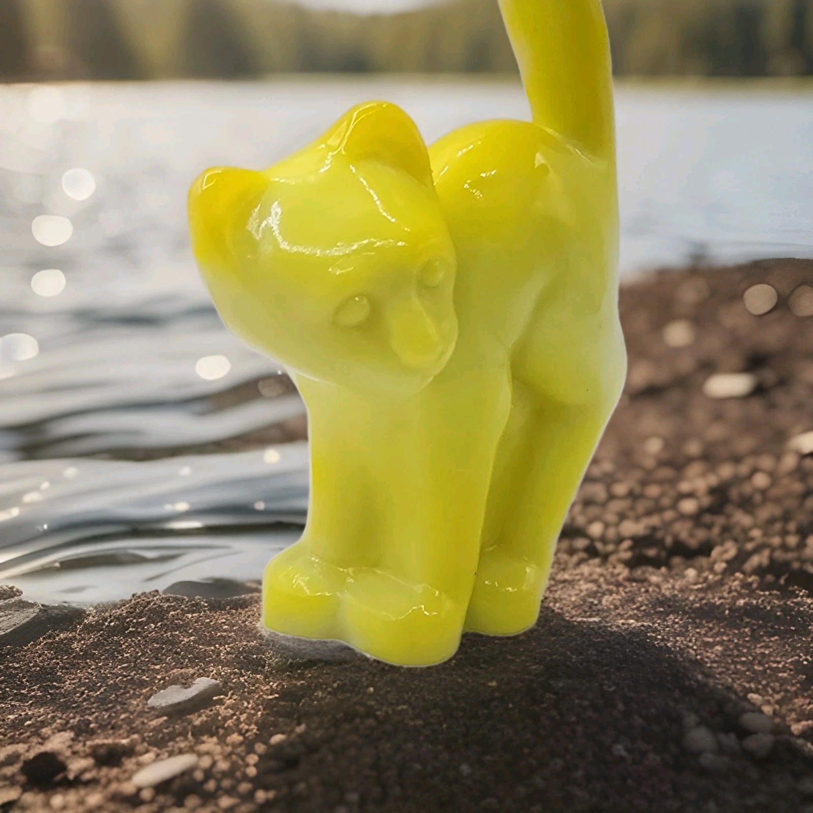 Scary Cat Mosser for Fenton Mold Art Glass Dandelion Yellow Glows UV Ltd
