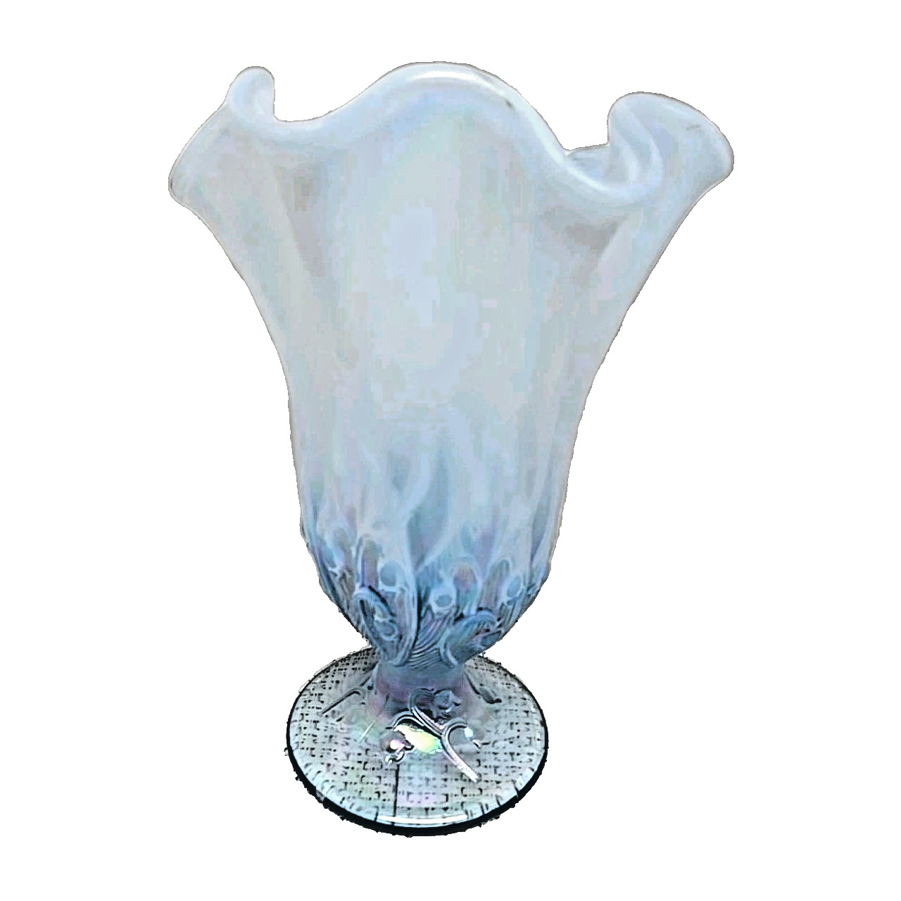 Vintage Fenton Art Glass Lily of the Valley Opalescent Blue Ruffled Vase 6 ¼ in.