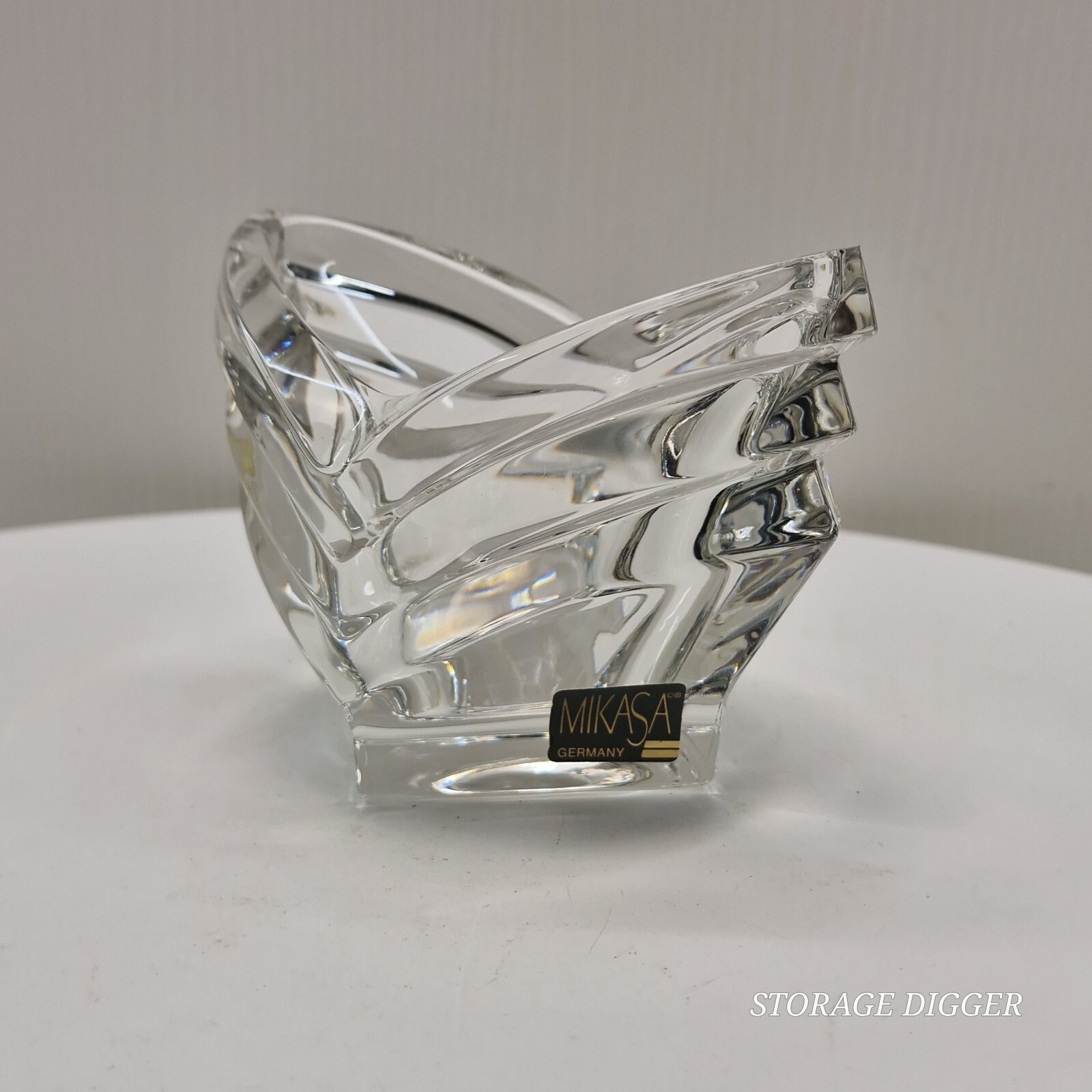 Vintage Mikasa Deco Crystal Glass Votive Tealight V-Shape Candle Holder 4.75 in