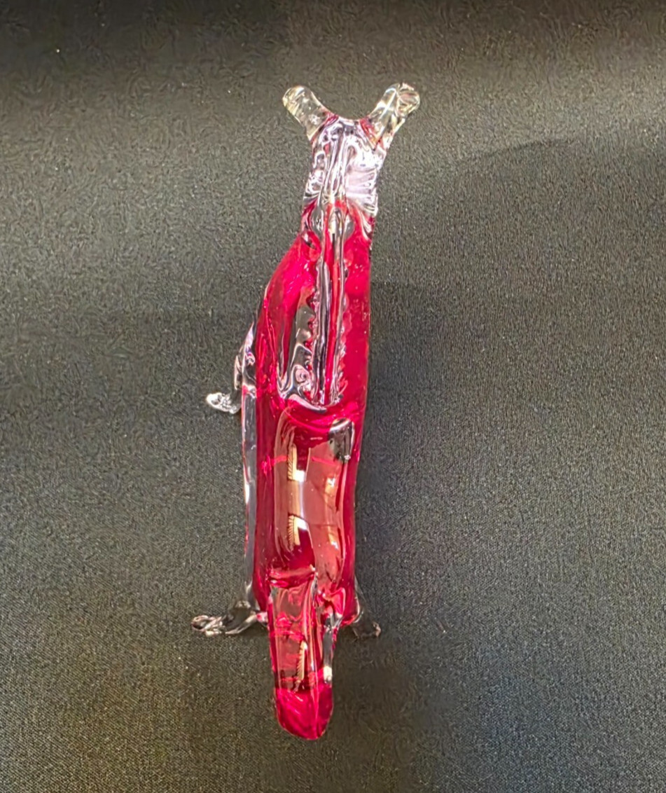 Murano Figure Horse Hand Blown Clear Glass red Stripe 5 inches Vintage