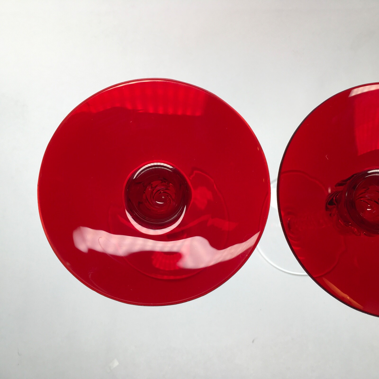 Ruby Red Empoli Type Glass Candlestick Holders 5-7/8″ Tall Nice Vintage Lot Of 2