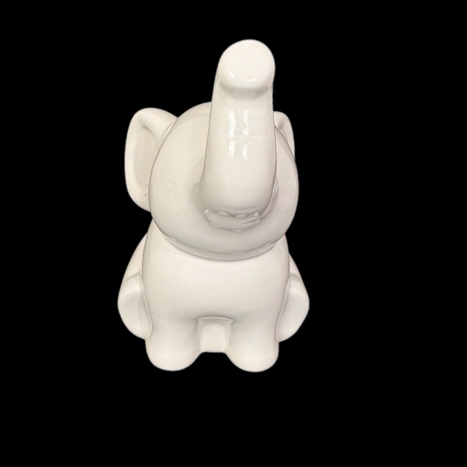 Ceramic Elephant 9″ Piggy Bank White Glossy Trunk Up Decorative Coin Bank