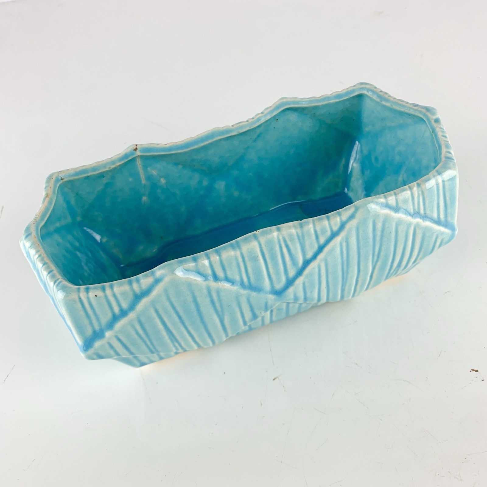 Vintage McCoy 1950s Robins Egg Blue Diamond Ceramic Pottery Planter Mid Century