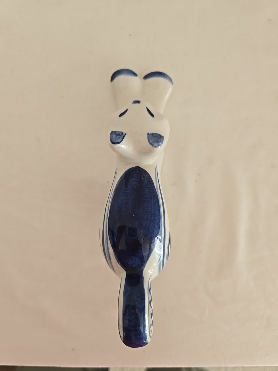 Hand Painted Gzhel Blue White Cat Stretching Figurine USSR Russian Animal 6.5″D