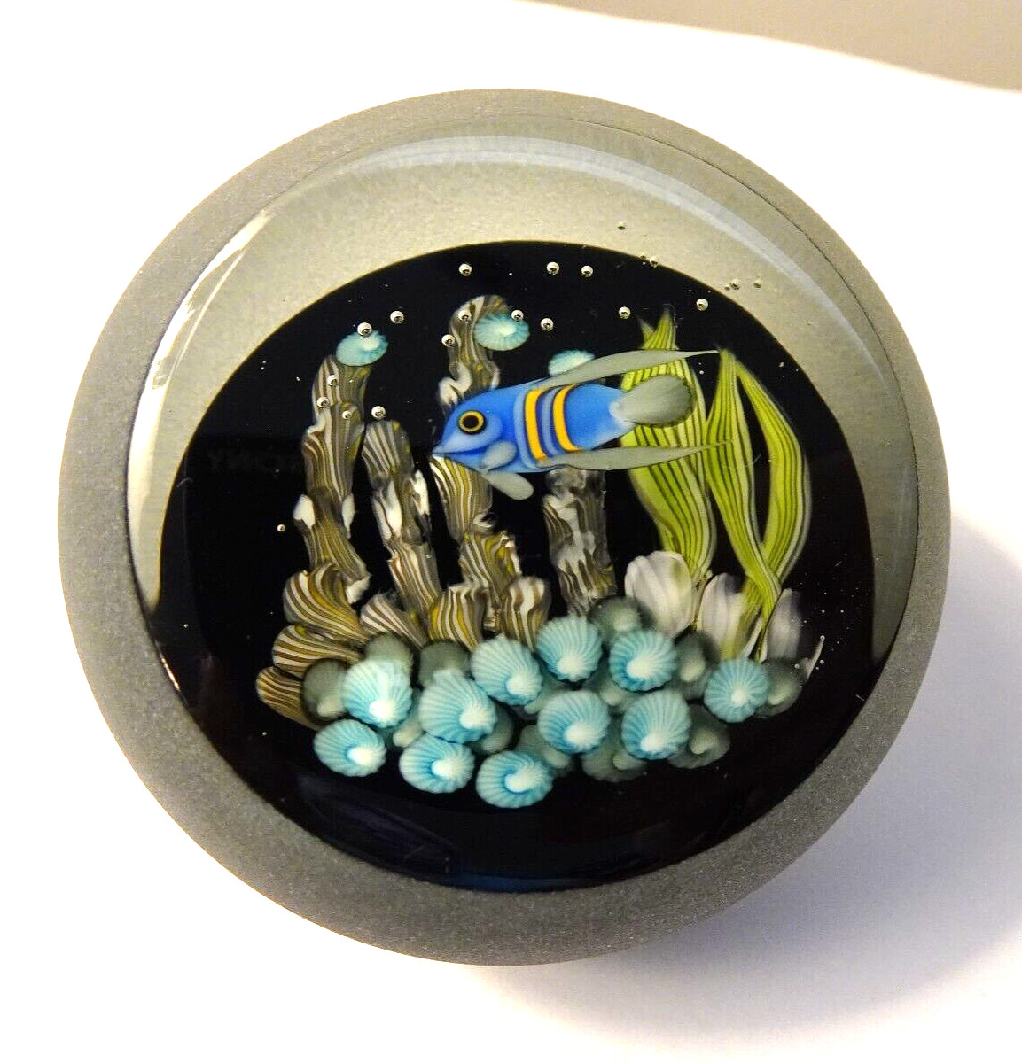 Correia 1985 LT ED #57/200 Ocean Aquarium Coral Fish Faceted Glass Paperweight