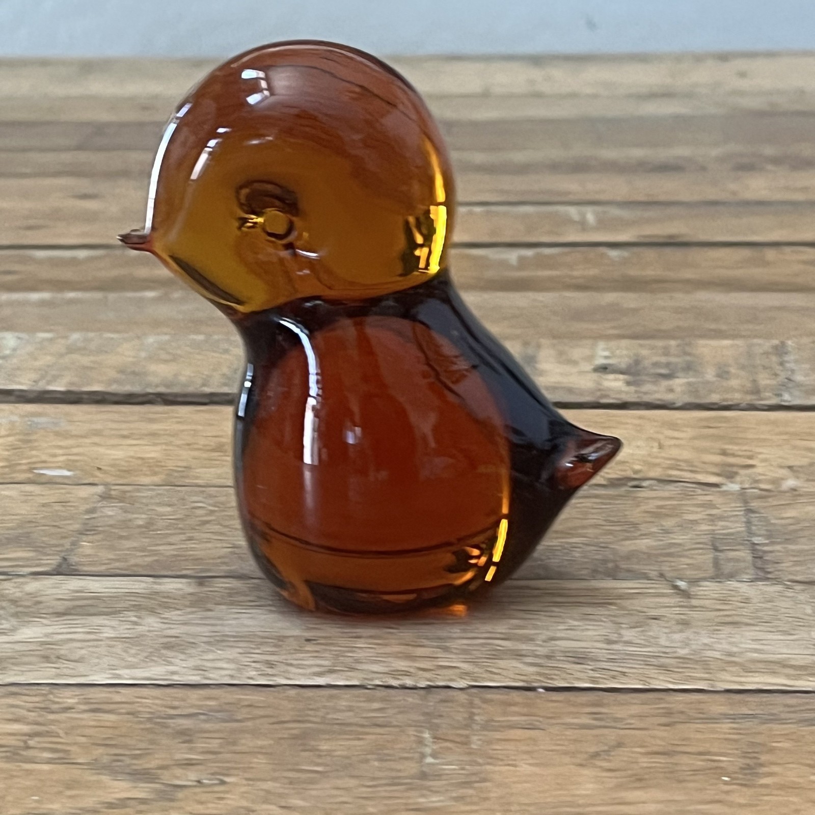 Art Glass Bird Chick Figure Paperweight Amber Color Glass Hand Blown