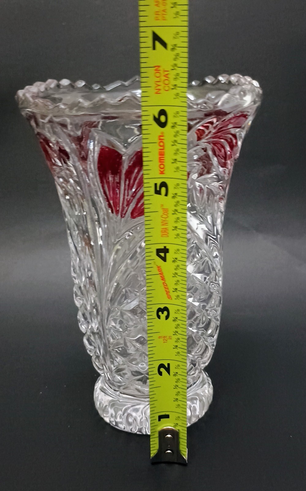 Vintage Ruby Pressed Cut Glass Vase Anna Hutte Lead Crystal Germany