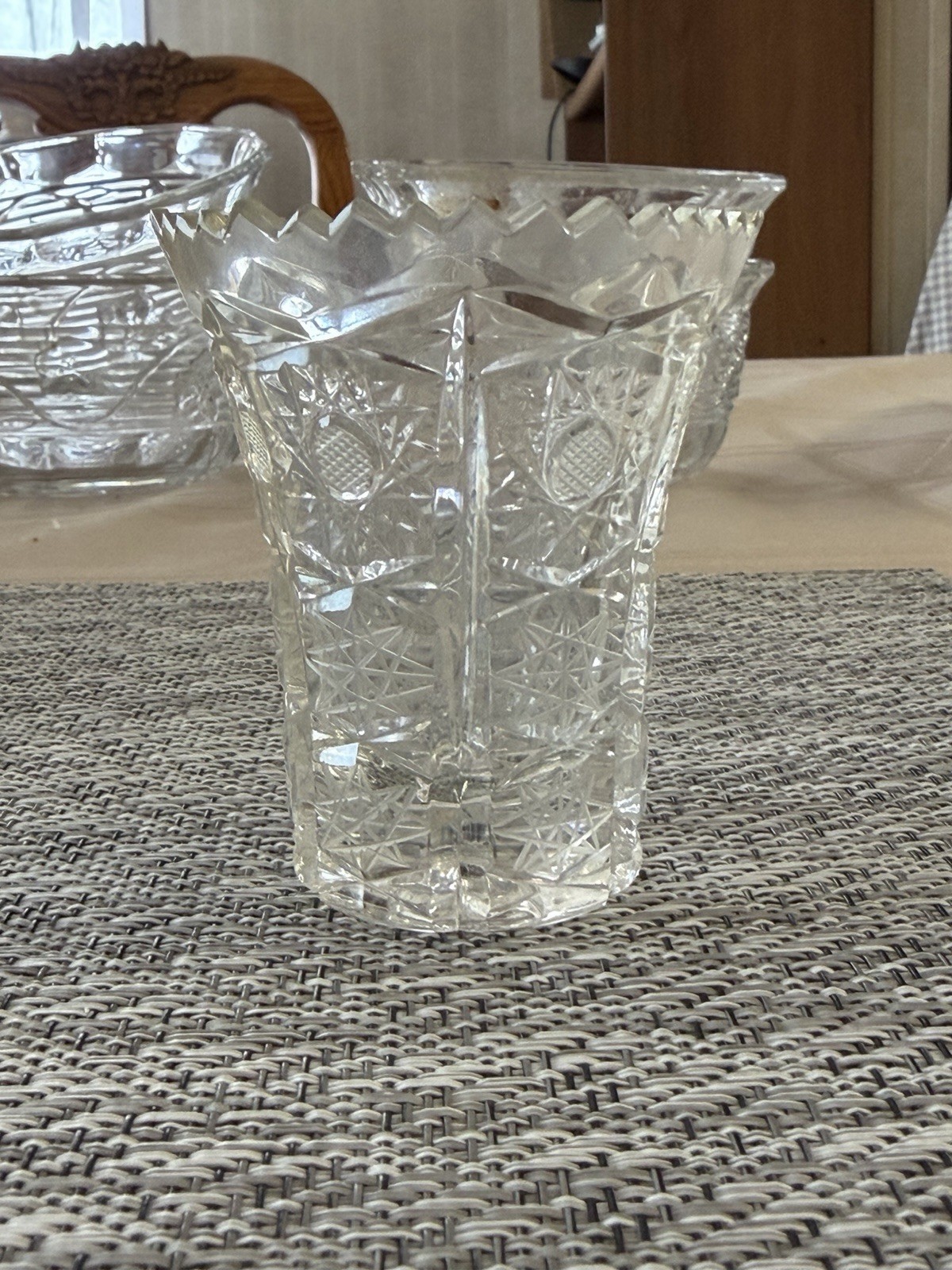 Toothpick Holder Bud Vase Wavy Sawtooth Rim Small Quality Clear Cut Crystal Mint