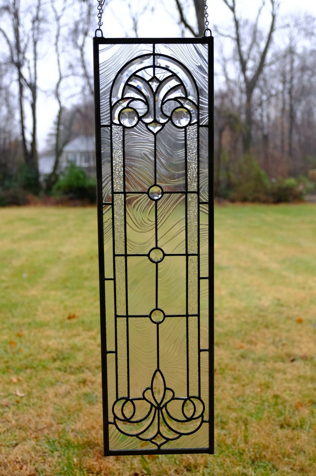 10″ x 36″ Stunning Handcrafted stained glass Clear Beveled window panel