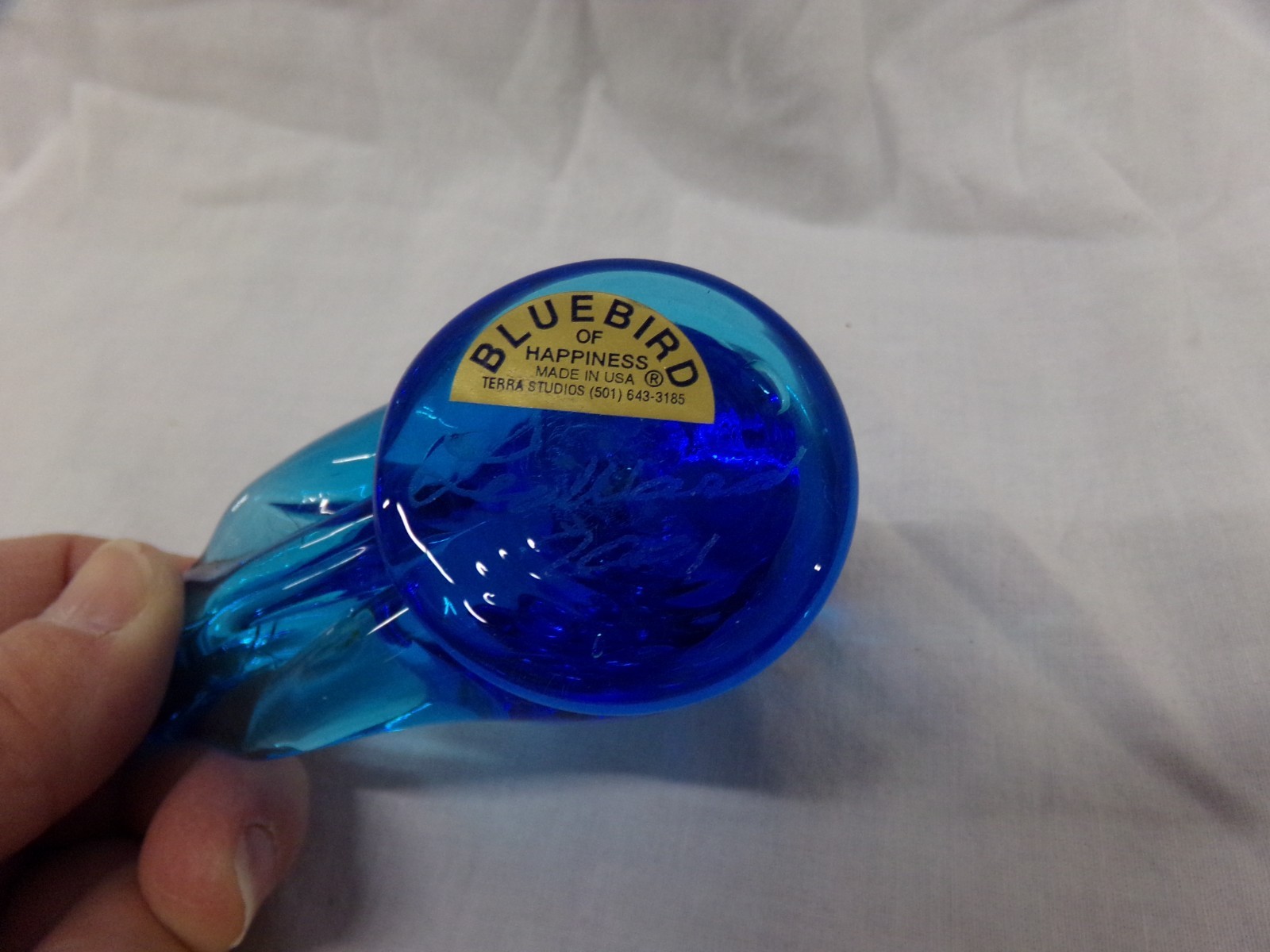 Vintage Bluebird of Happiness Signed Leo Ward 2001 Terra Studios Art Glass