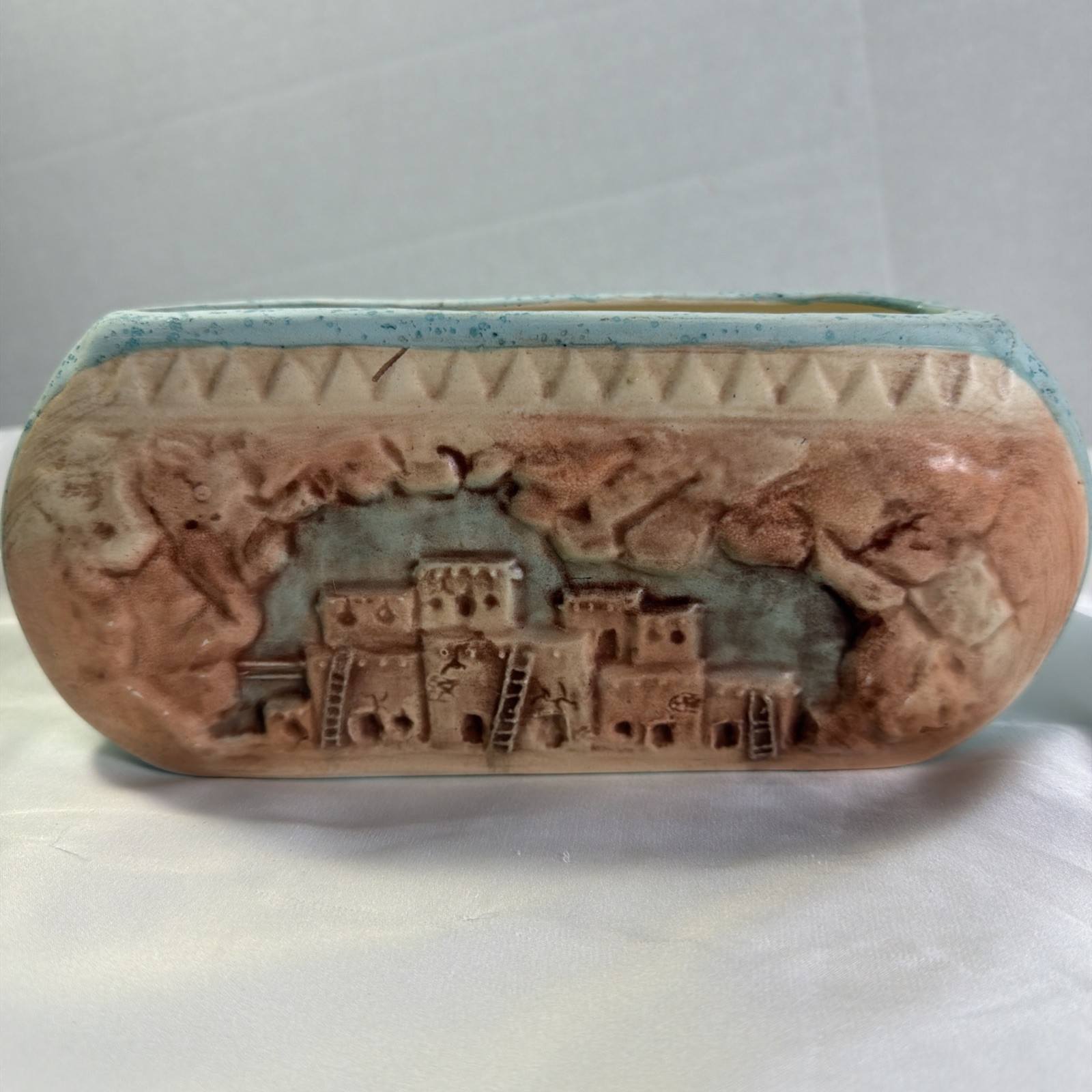 VTG Mid Century Pottery Rectangle Pink Stones Trough Planter Southwestern