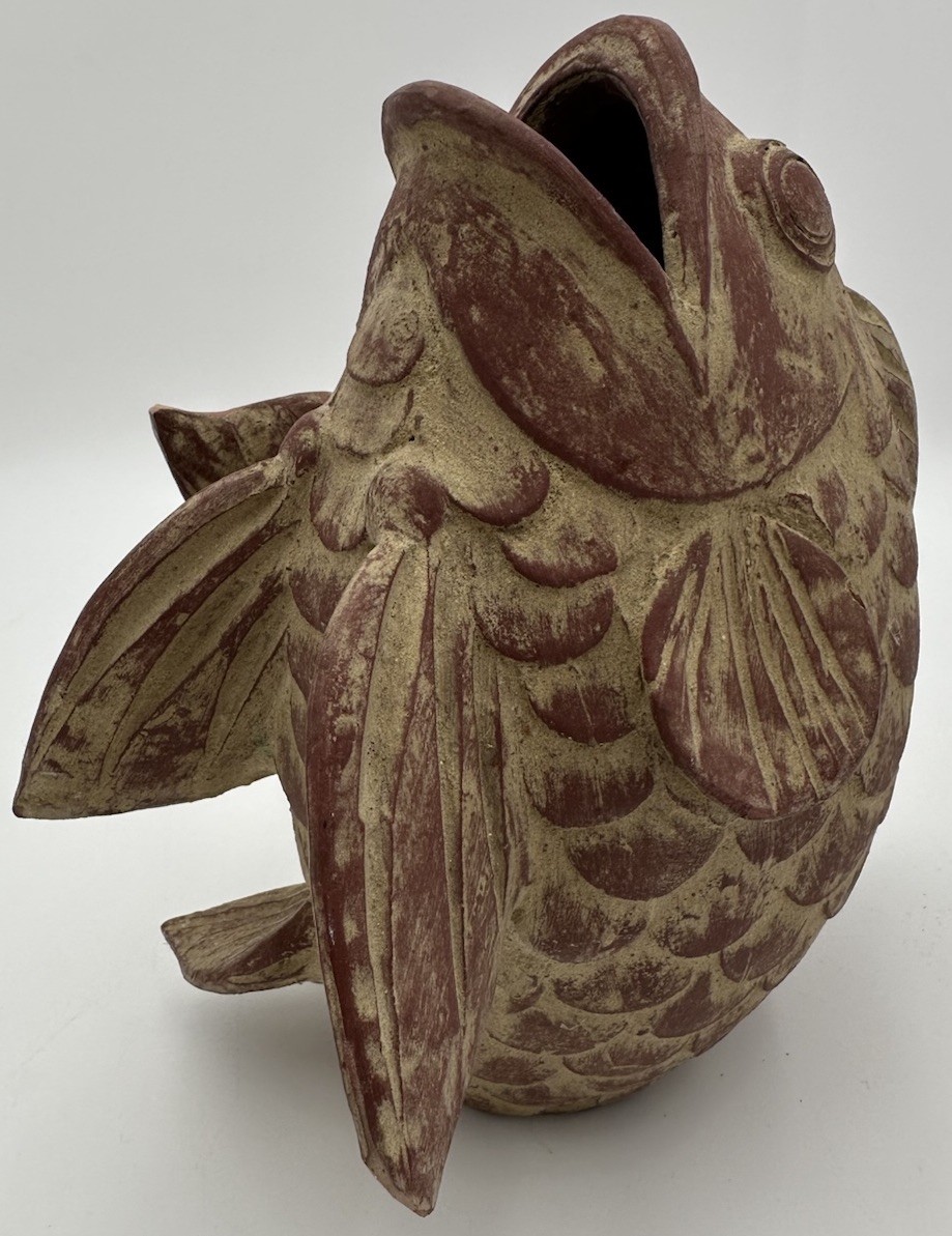 Vintage Terracotta Koi Fish Vase 8.5” H (READ DESCRIPTION) 90’s