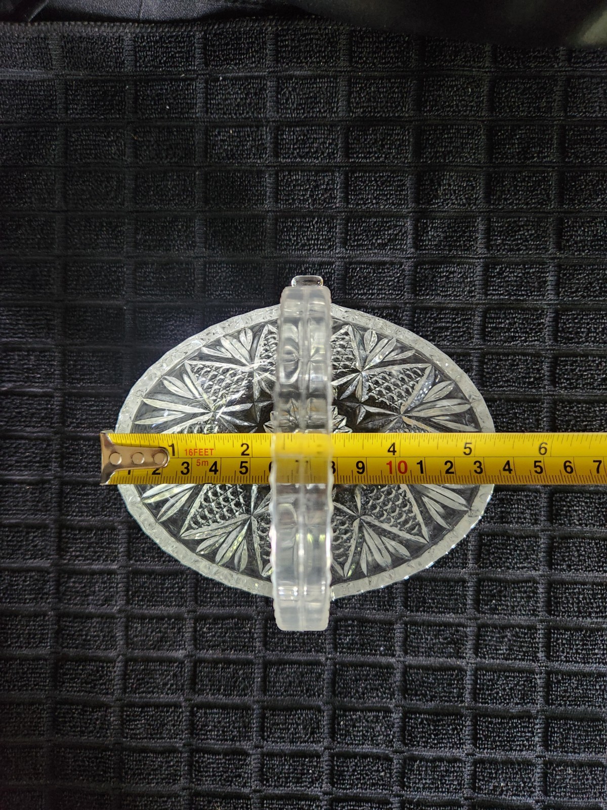 Vintage Glass Basket with Plastic Handle • Pressed Glass Diamond Pattern 5¼”×4½”