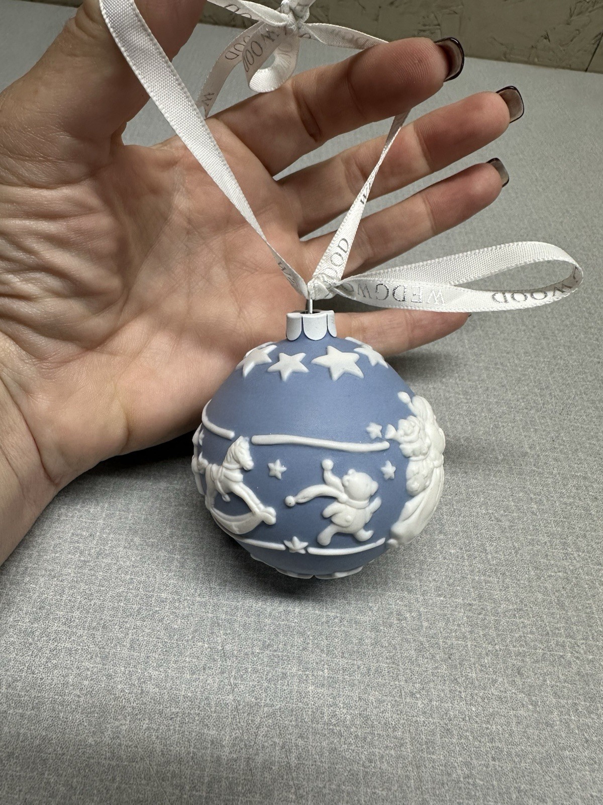 Wedgewood Jasperware Blue Christmas Ball Ornament Baby Rocking Horse Stars 2007