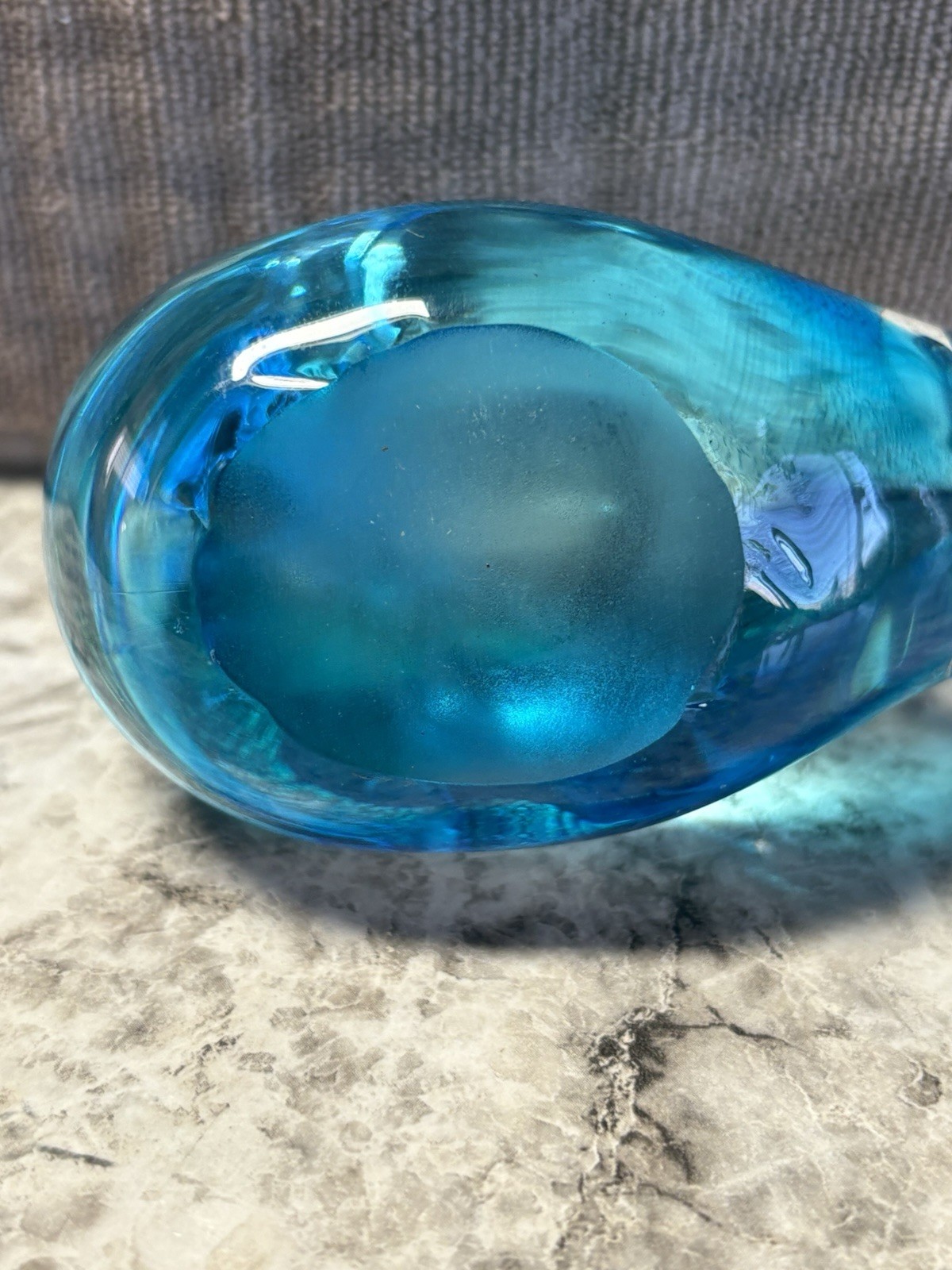 Clear and blue glass bird figure with gold flakes inside #B11