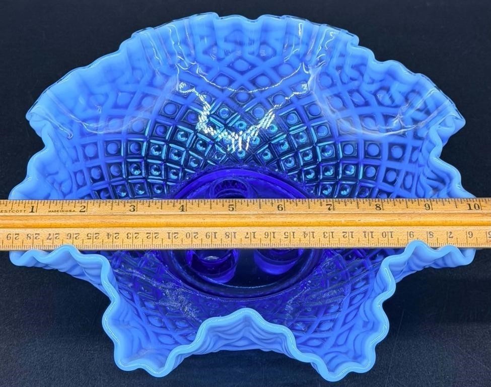 Fenton Sapphire Blue Opal Diamond Lace Epergne – Free Shipping