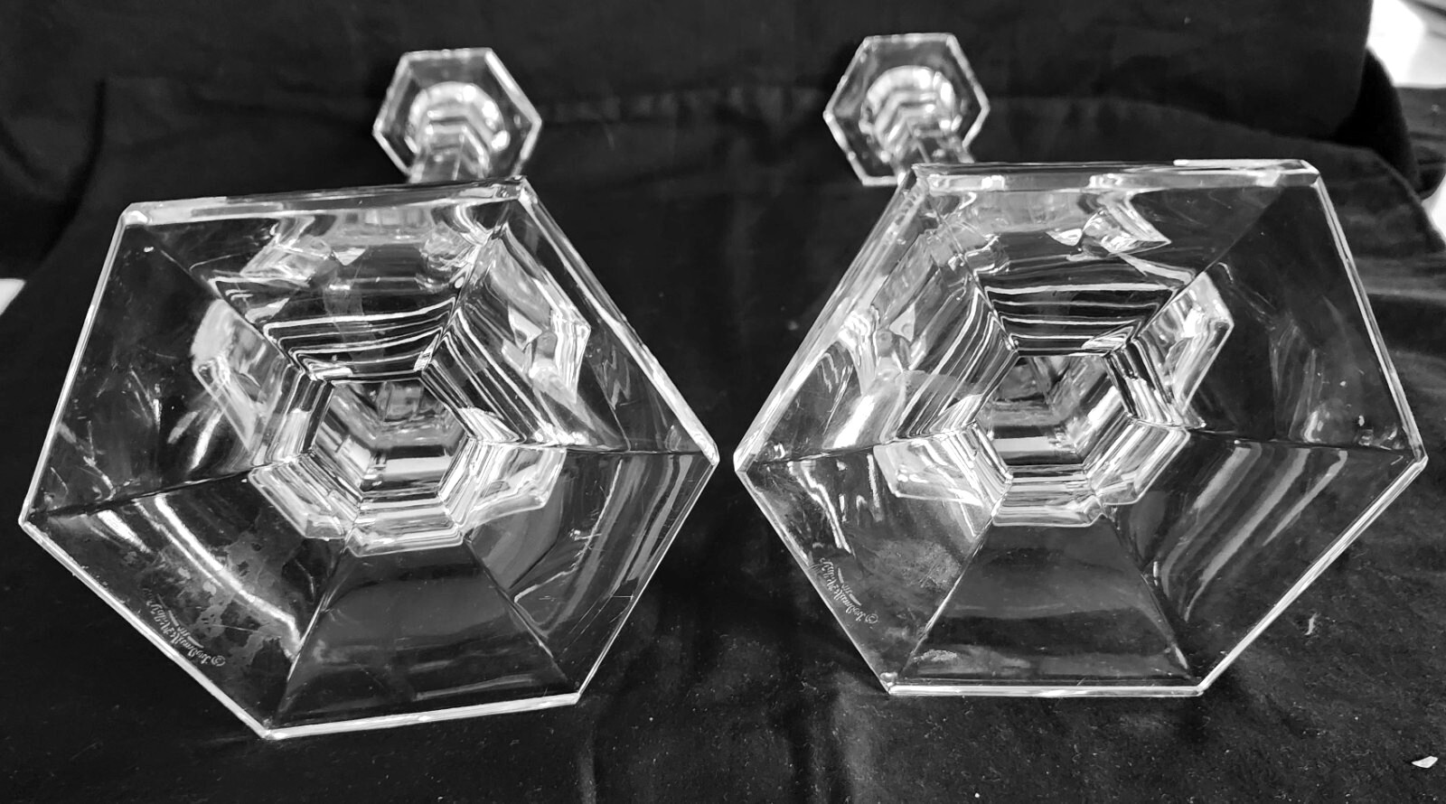 PAIR OF VAL ST LAMBERT CRYSTAL ELYSEE CANDLESTICK HOLDERS 11.5 INCHES SIGNED