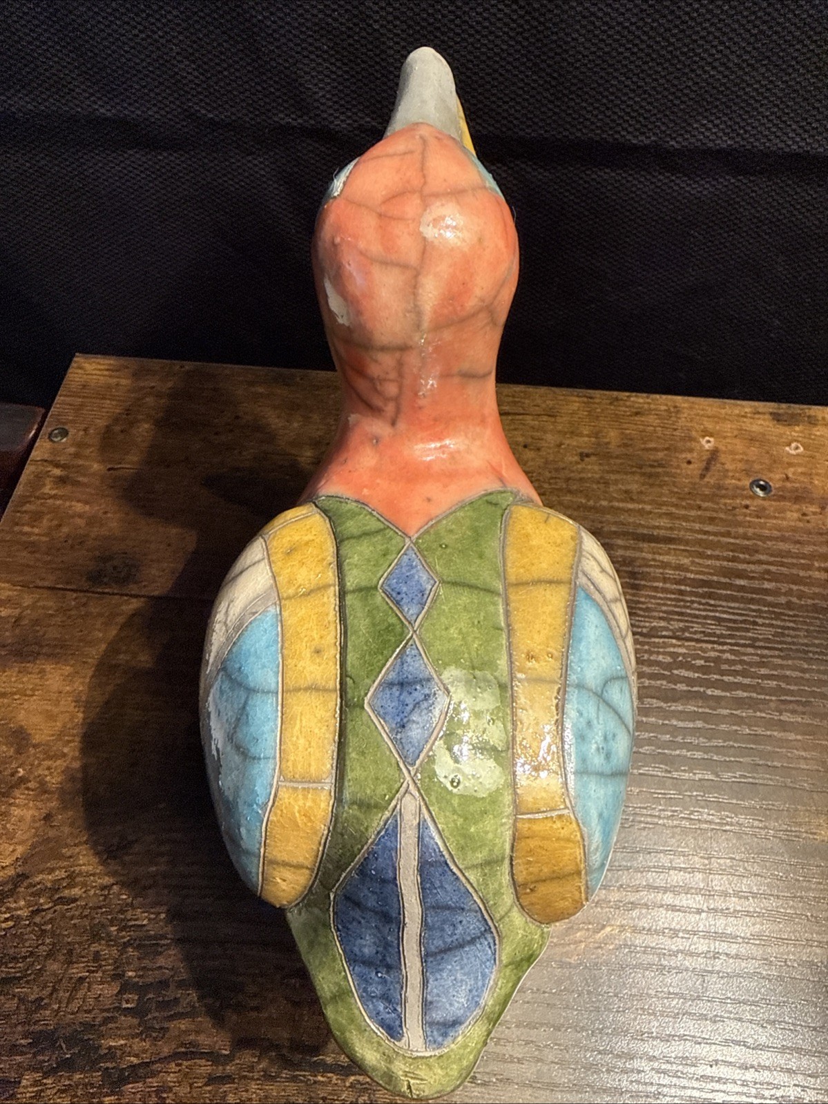Raku Art Pottery Blocked Pelican Bird South Africa – Signed