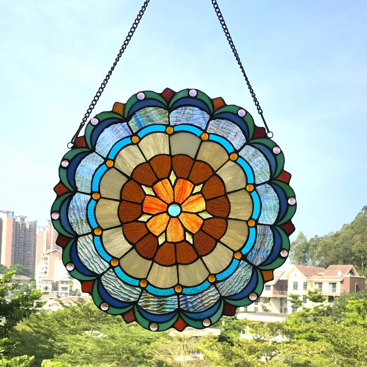 Stained Glass Tiffany Style Hanging Window Panel Suncatcher Victorian Design