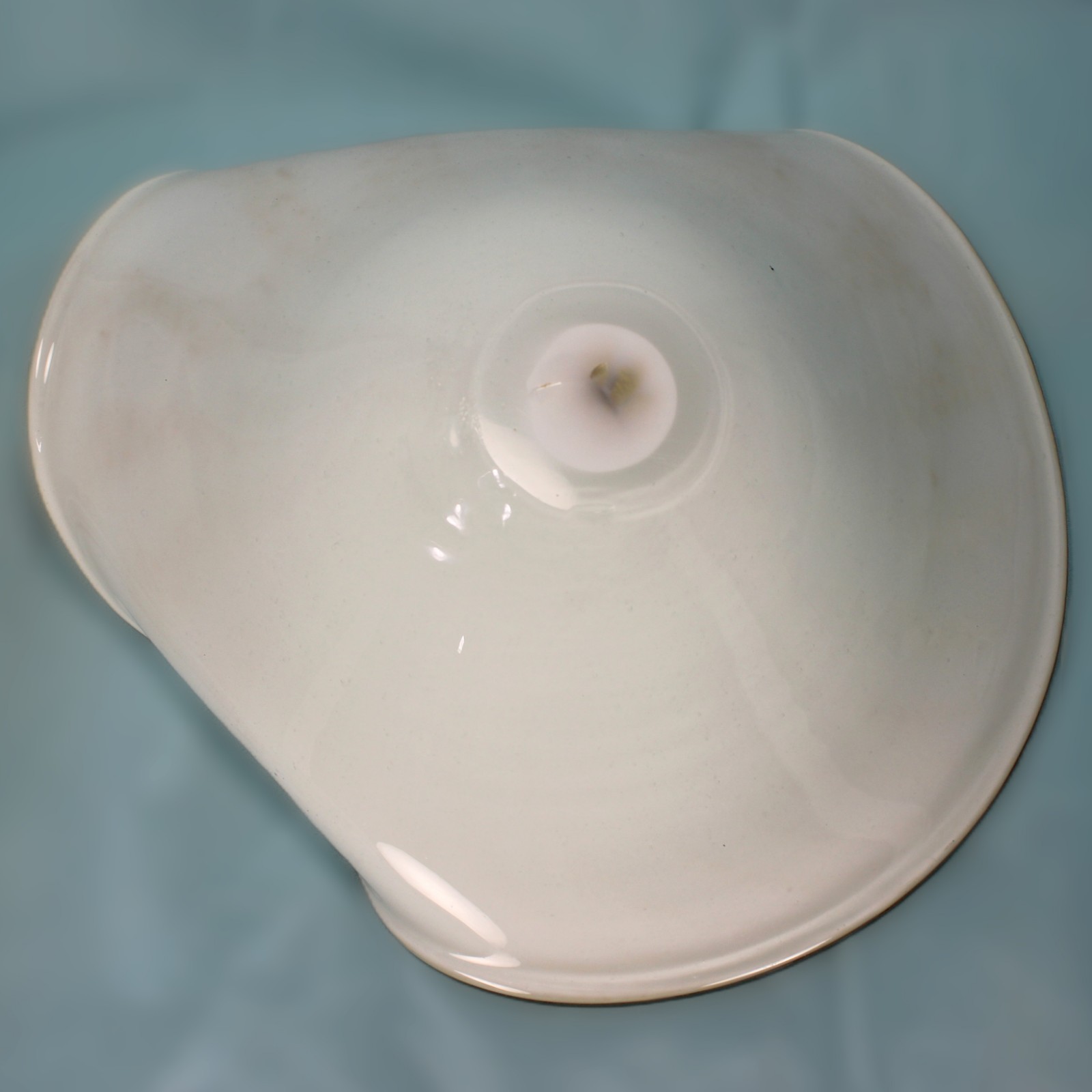 Vintage Authentic Murano Curved Bowl White Silver Leaf Gold Stripe 10″ Italy