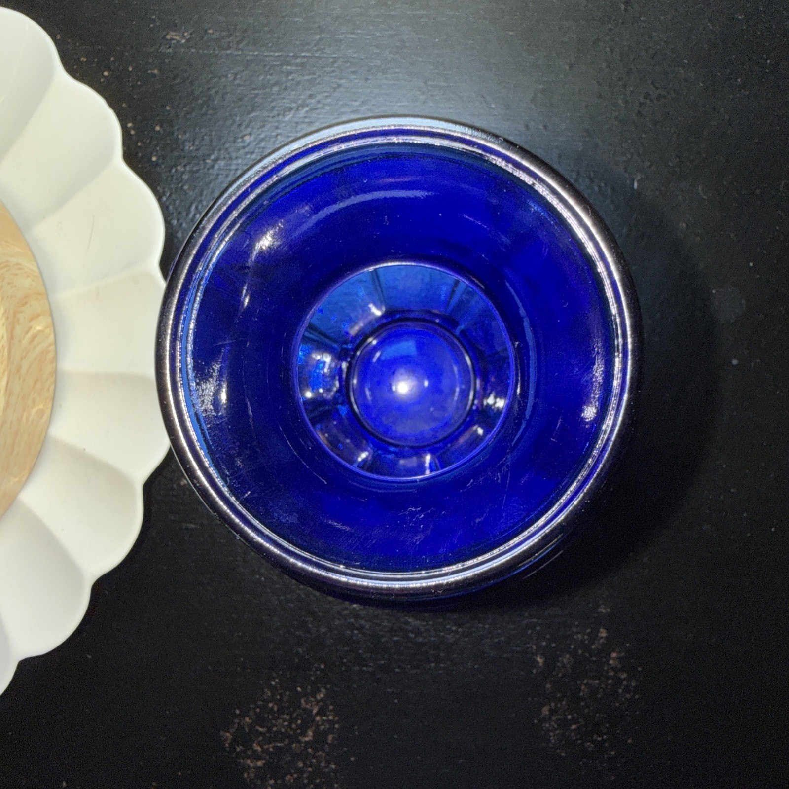 Vintage Cobalt Blue Glass Vase 6” Optic Panel MCM L.E. Smith Style Scallop Base
