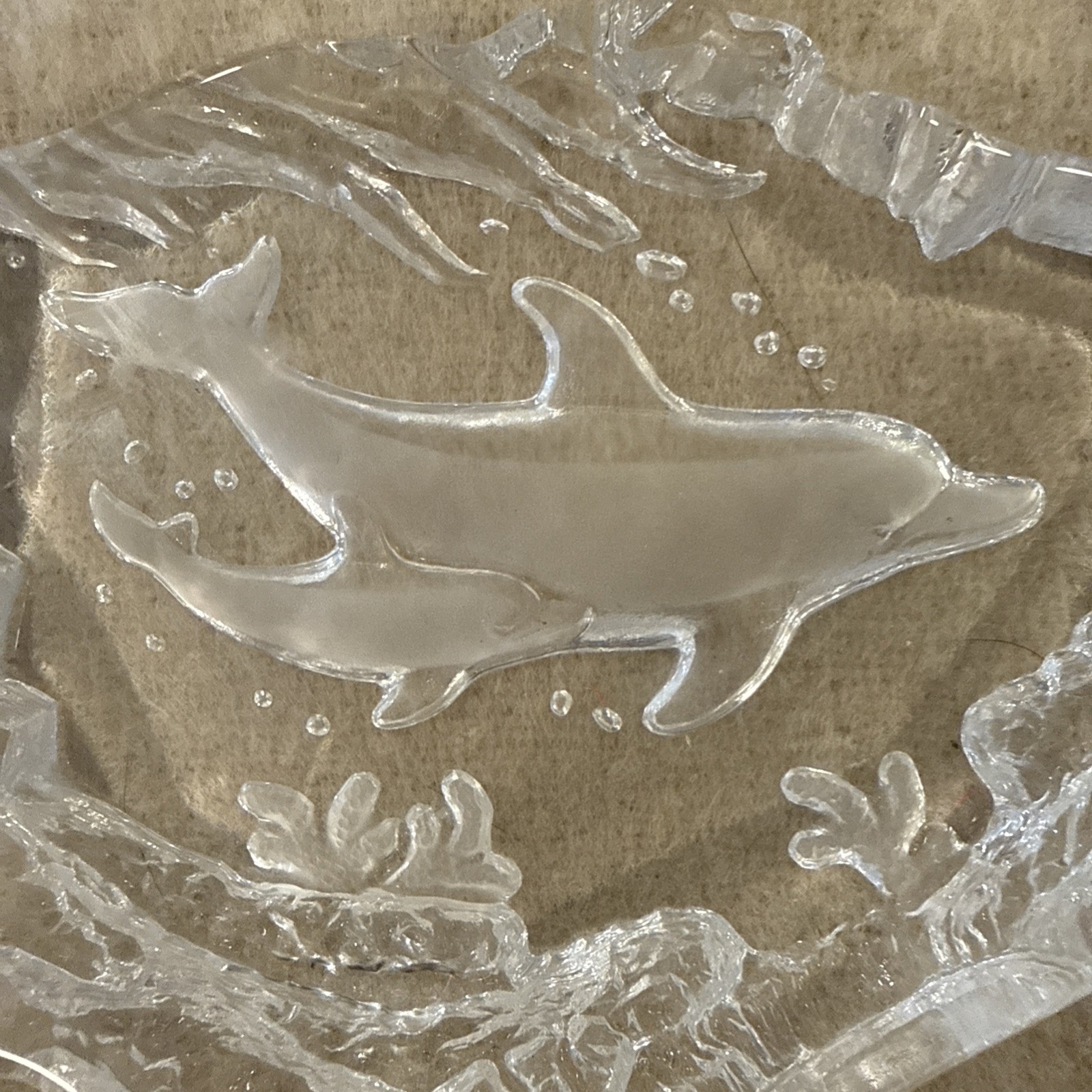 Dolphins At Play Paperweight Clear And Acid Etched