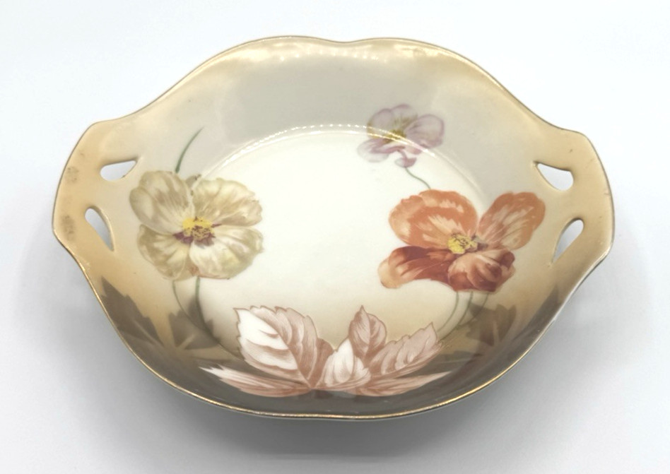 Antique RS Germany Reinhold Schlegelmilch Hand Painted Floral Gilt Plate Tray