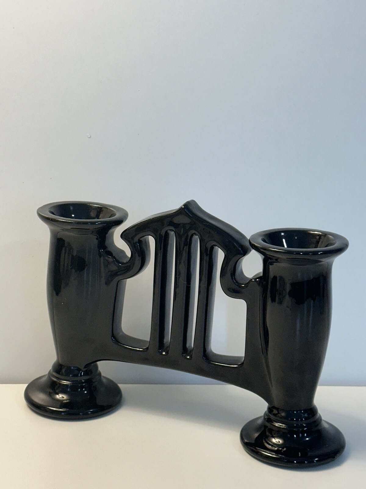 Roseville Pottery “ Rosecraft Black” Double Bug Vase Shape Number 46-5” In 1916
