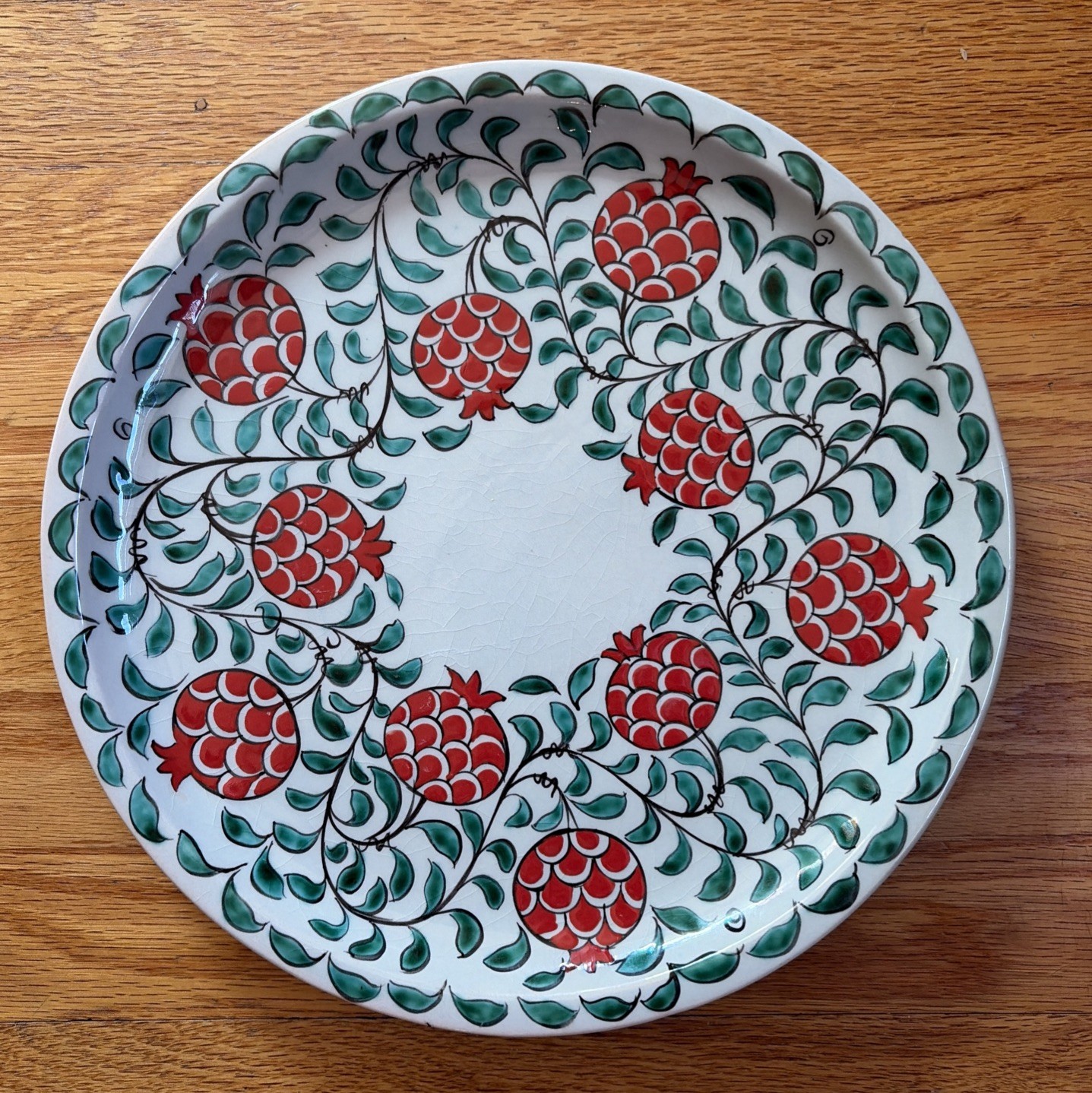 Meliha Coskun Turkish Ceramic Plate Pomegranate Signed 11 3/4”