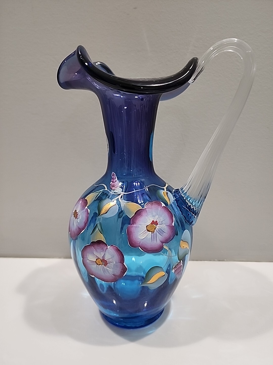 Fenton MULBERRY Morning Glories Ewer Pitcher Vase ~ Limited 949/1850 ~ MINT!