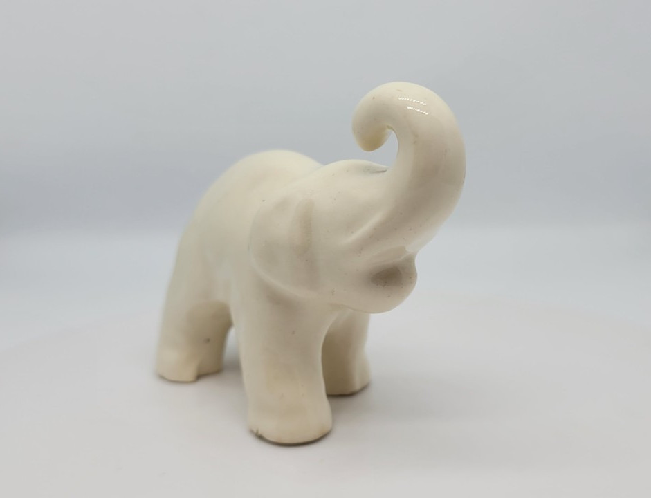Elephant Figurine Trunk Up Cream White Pottery Ceramic Collectible 2.5 Inch