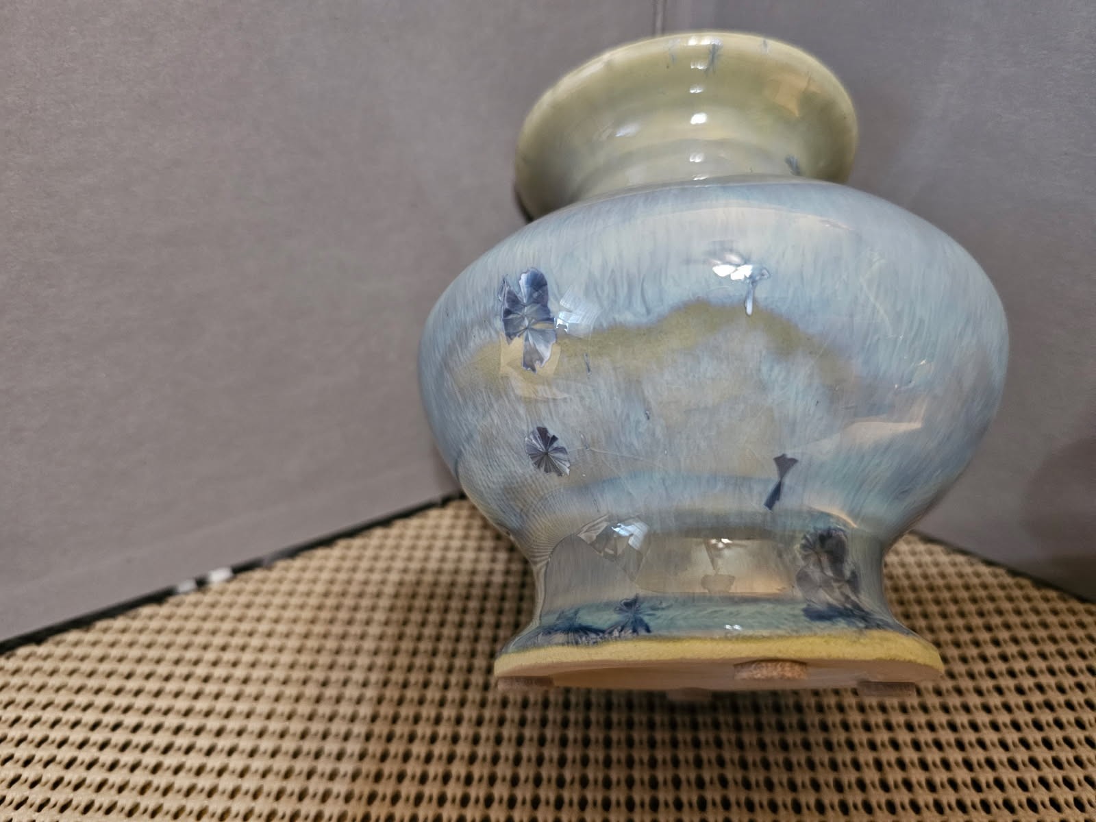 Studio Art Pottery Vase Blue Green Signed RPH 2010 On Bottom. 4.75×4.5 In.