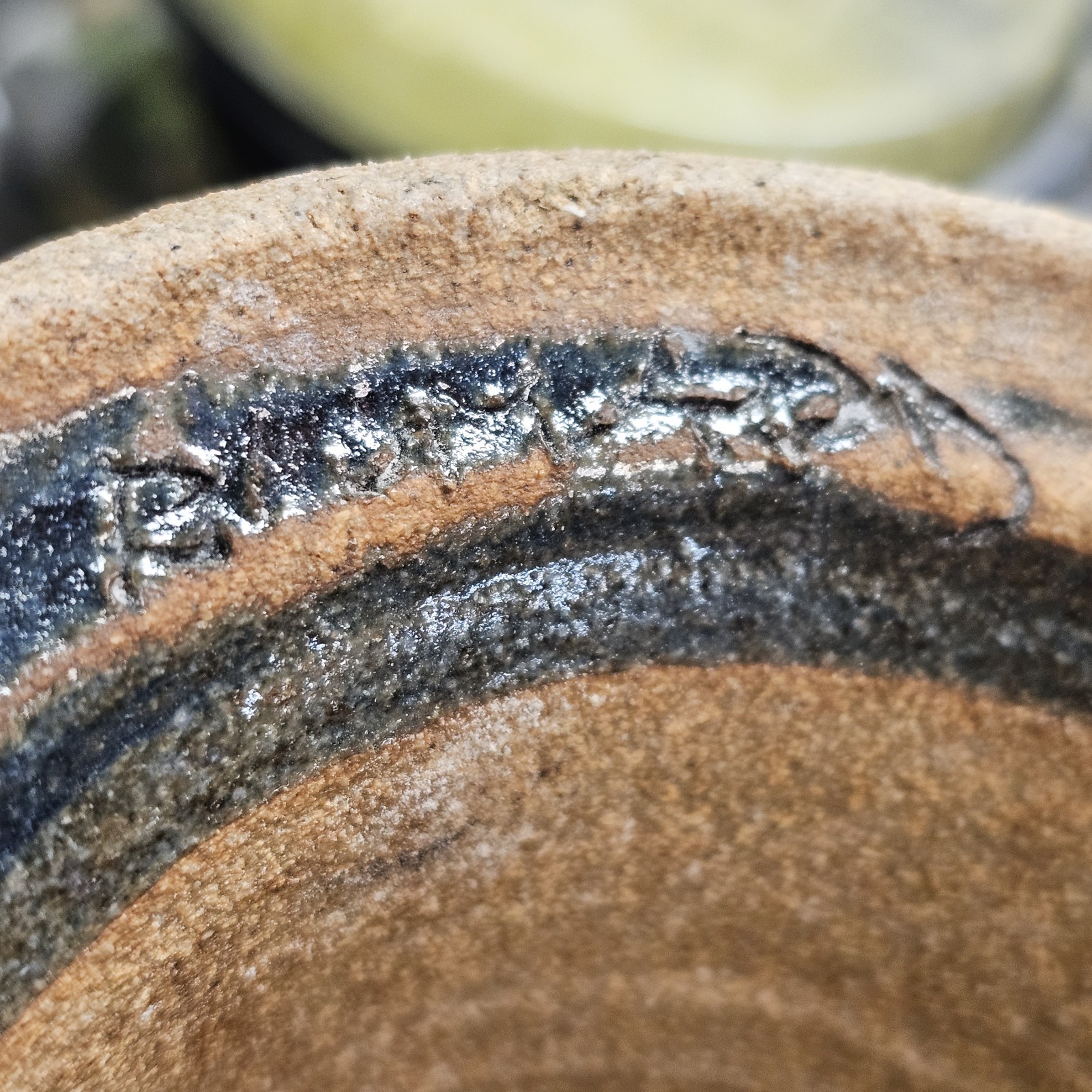 VTG Studio Art Pottery Pedestal Bowl Drip Glaze Violet Blue Beige Signed 9.5″