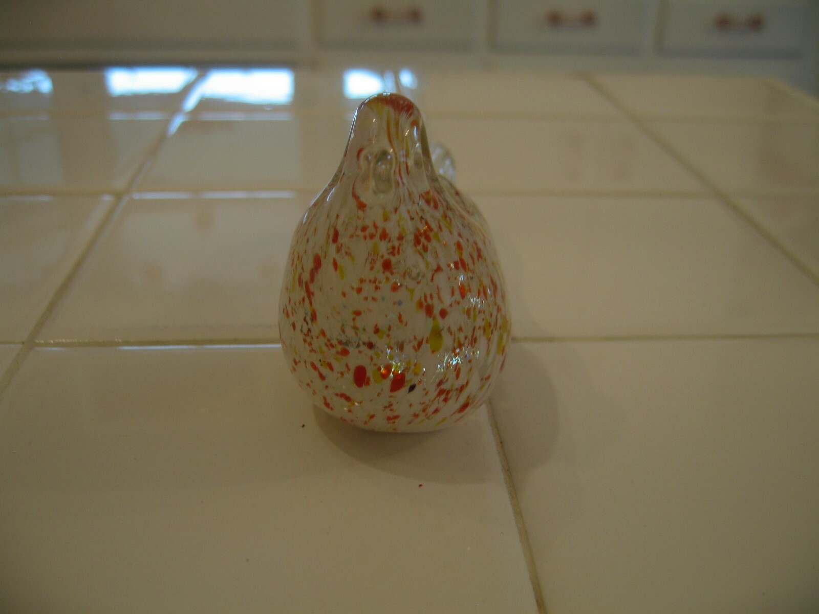 Beautiful Orange And Yellow Splatter Art Glass Bird Paperweight