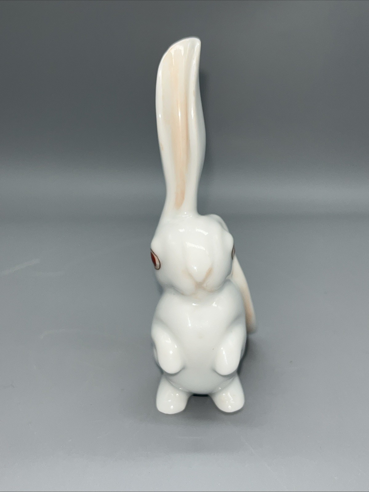 Herend White Long Ear Bunny Rabbit Figurine Red Eyes Porcelain Hungary READ