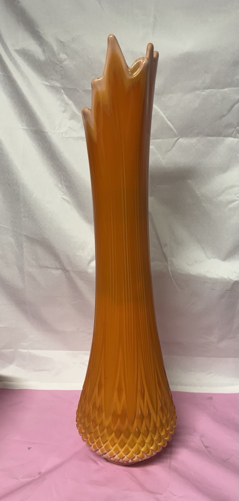 Vintage LE Smith 26” Bittersweet Pineapple Floor Glass Swung Vase Fat Bottom