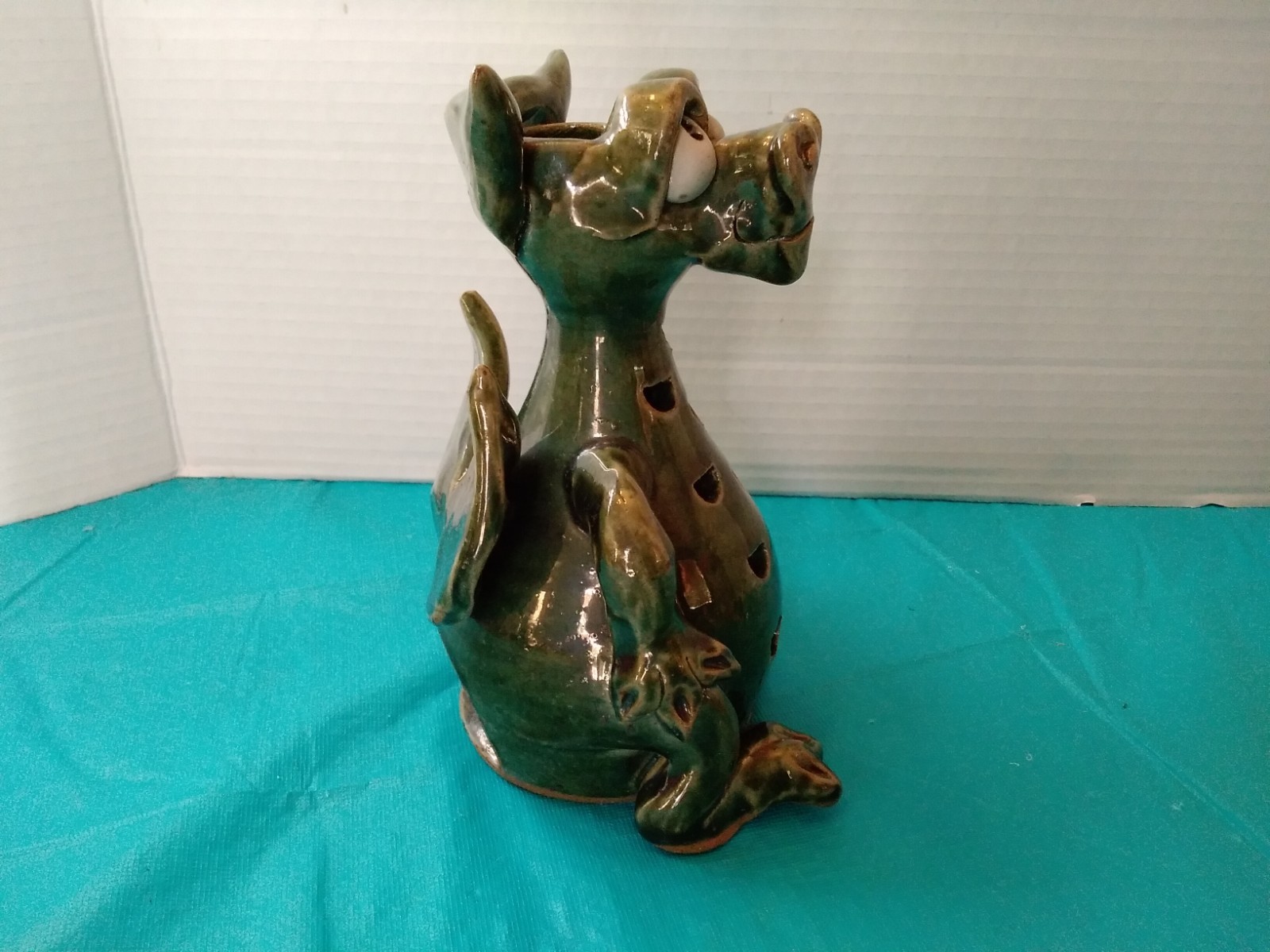 Vintage Signed 2001 Hogenson Green Dragon Studio Pottery Incense Lamp Candle