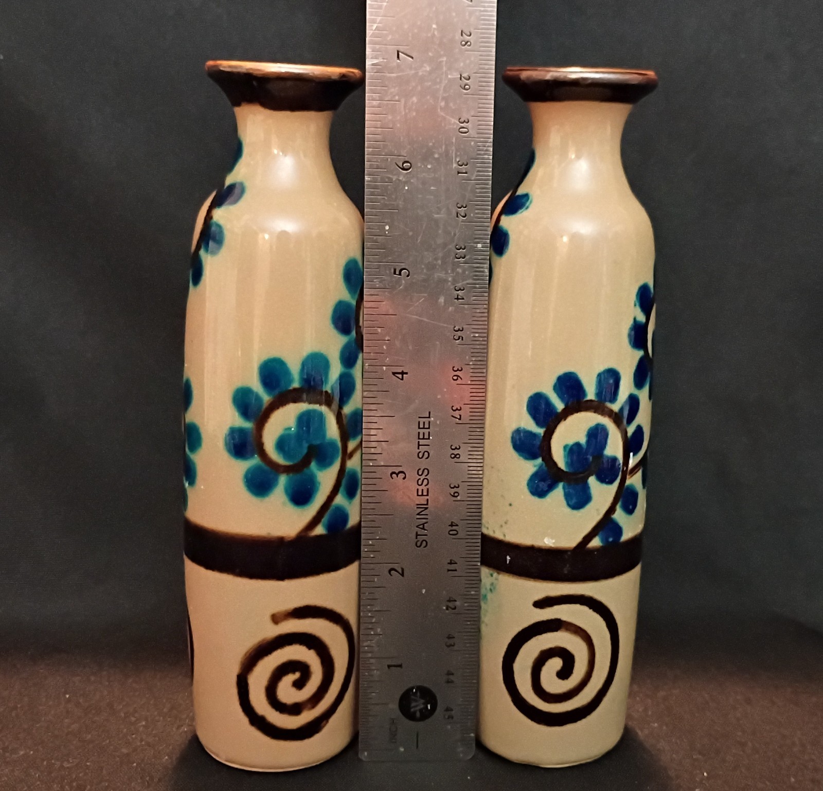 💥 Glazed & Hand Painted Stoneware Pottery Vases – Set of 2 – 6.75″ Tall 💥