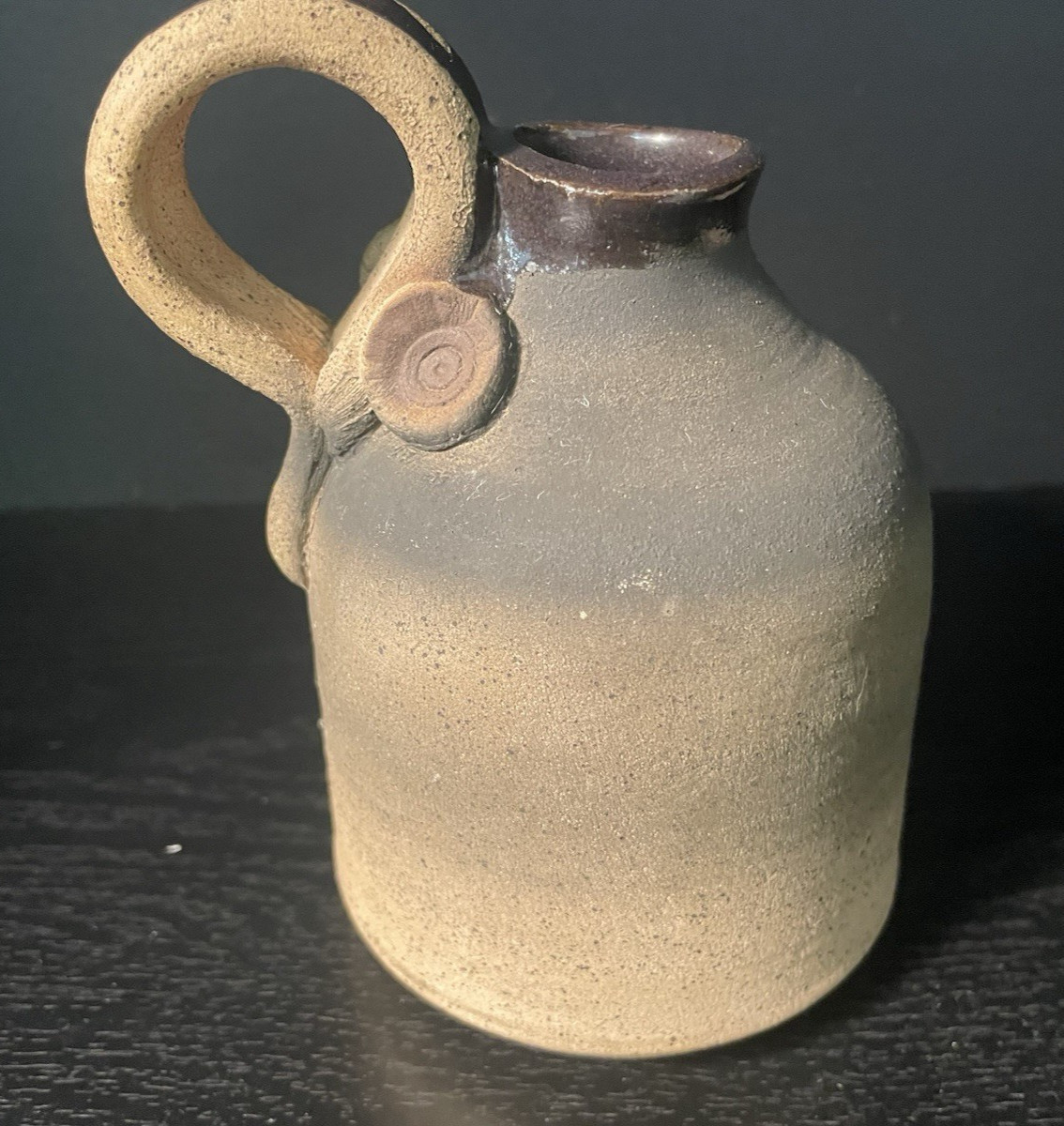 Vtg Hand Thrown Stoneware Jug Drip Glaze Finish Studio Pottery 5” Signed & Dated