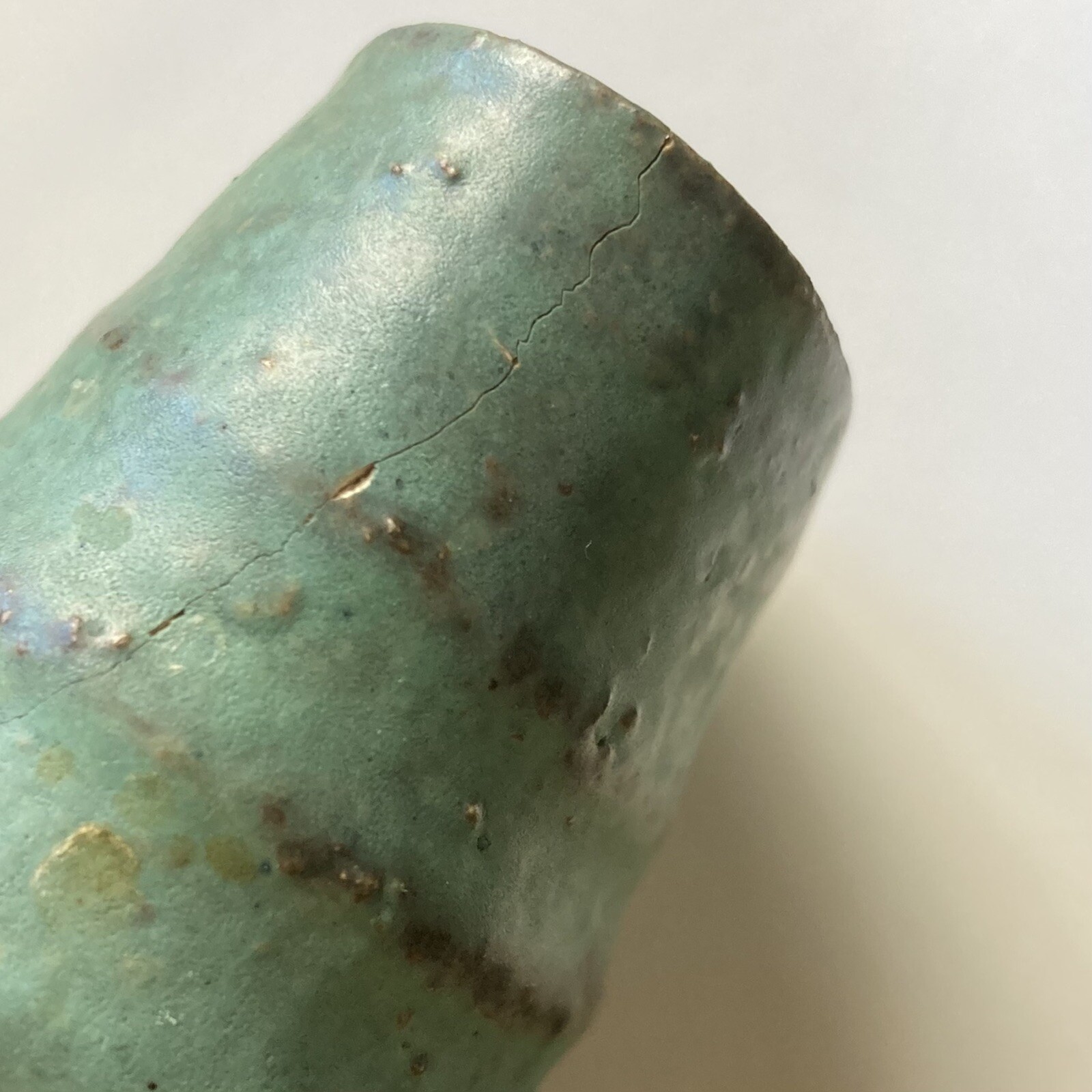 Mobach Industrial Ceramic Art Vase Textured 70s Brutalist Green-Gray Glaze MCM