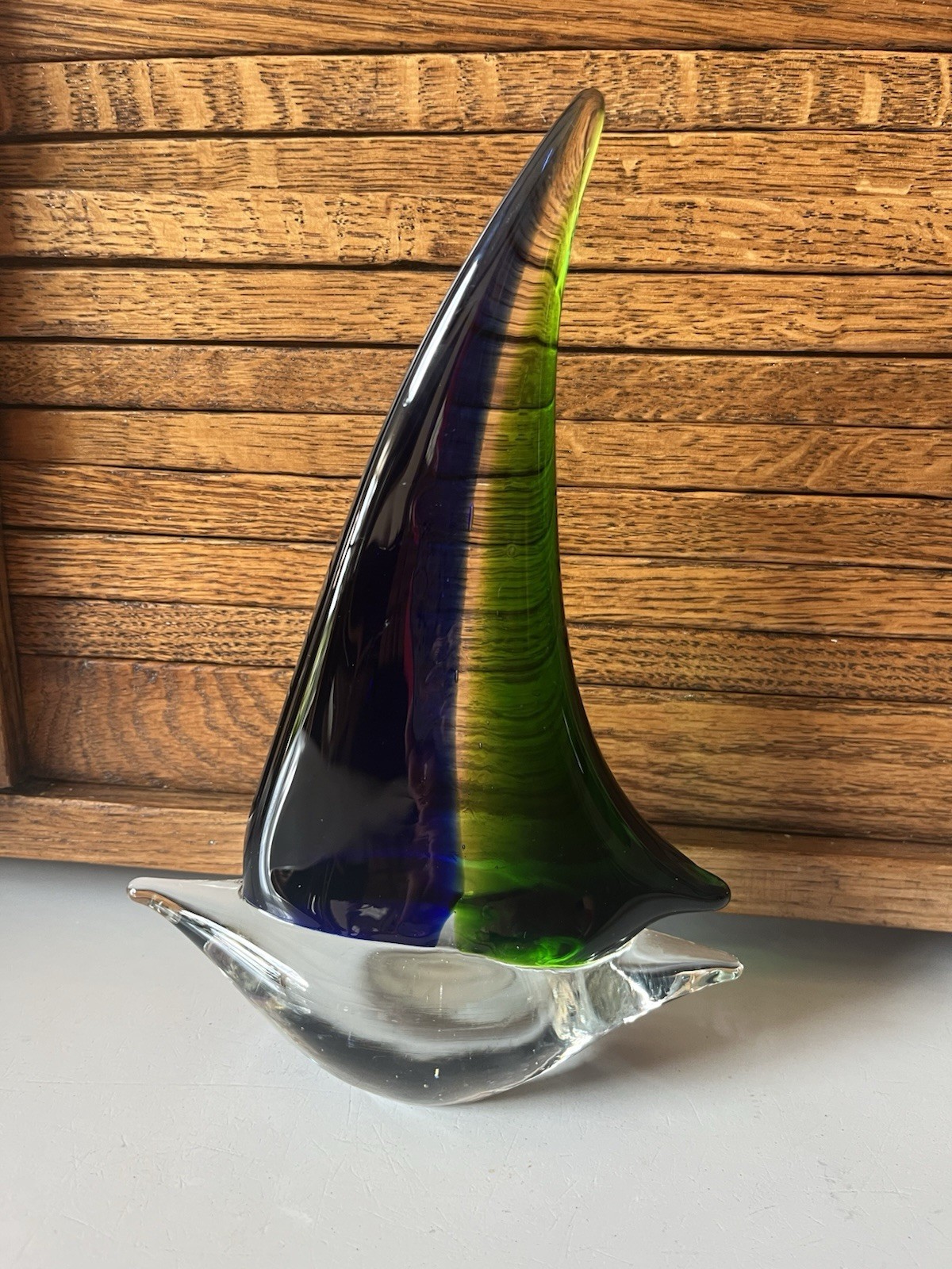 Vintage/ Murano Style/ Art Glass/ Sailboat Sculpture Blue/Green/Clear/ Ocean