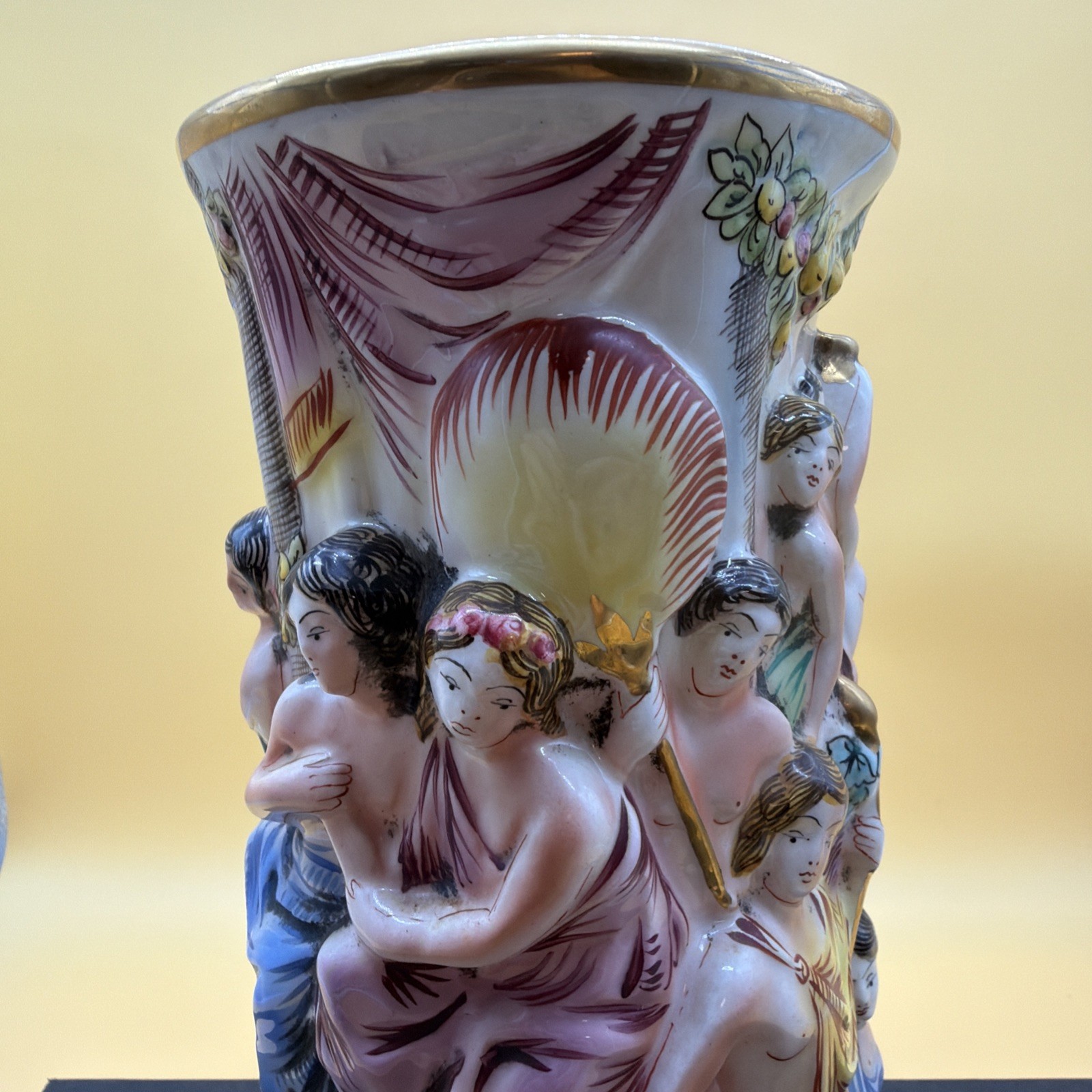 Vintage Capodimonte Large Porcelain Figural Vase 10.5” Tall