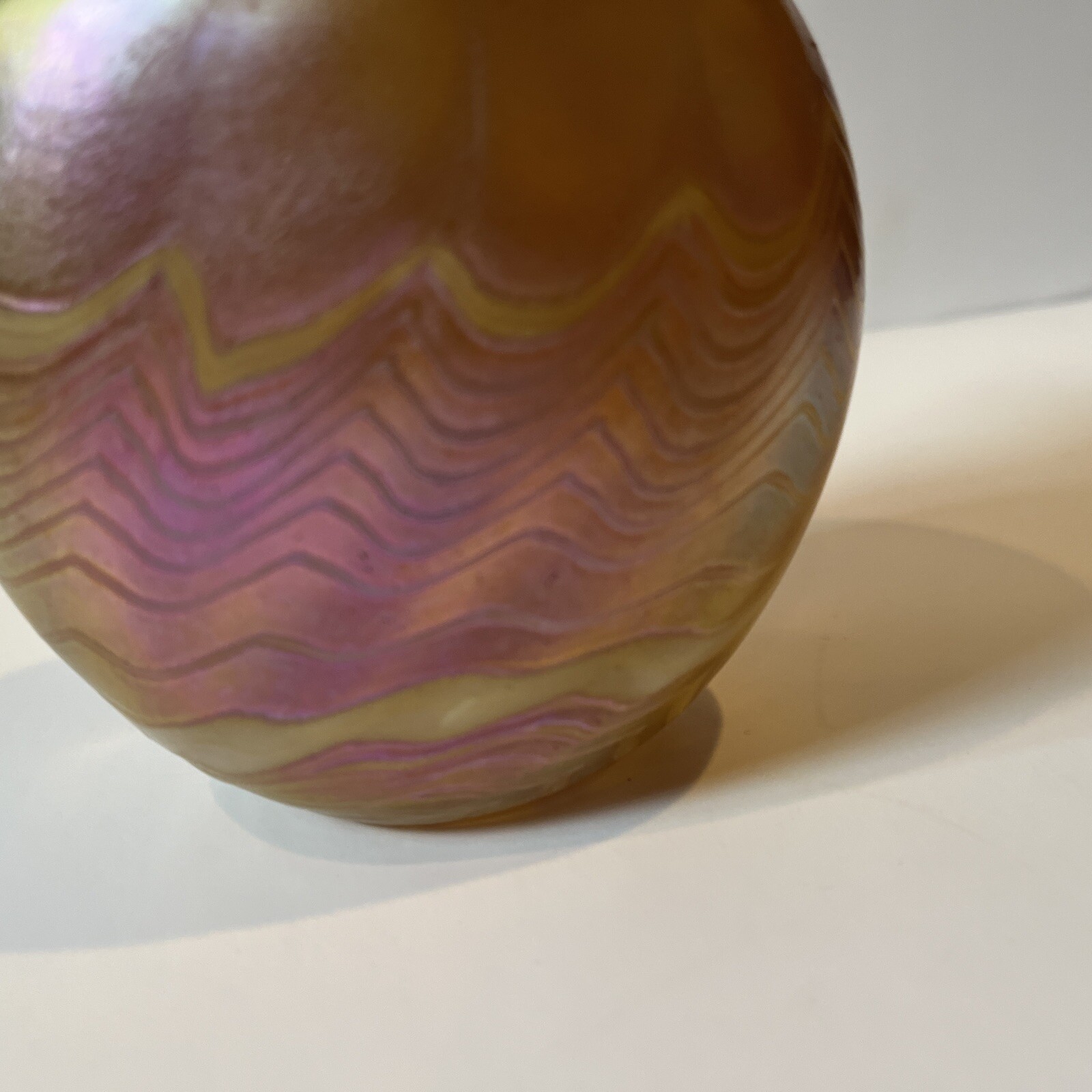 Vintage Art Glass Vase Signed Robert Held Yellow Purple Iridescent 4.5” Canada
