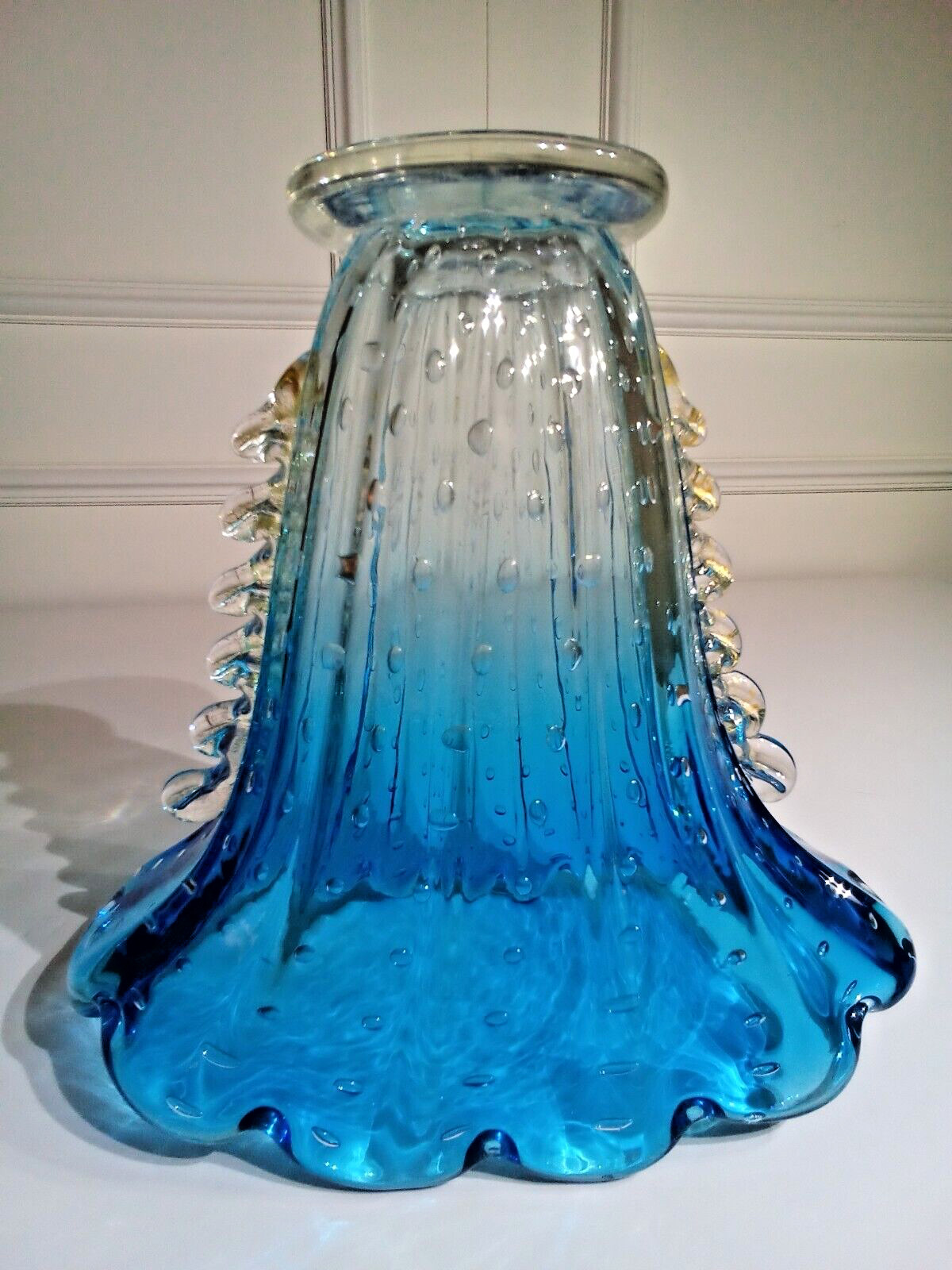Barovier Toso Murano Large Controlled Bubble Bullicante Hand Blown Glass Vase