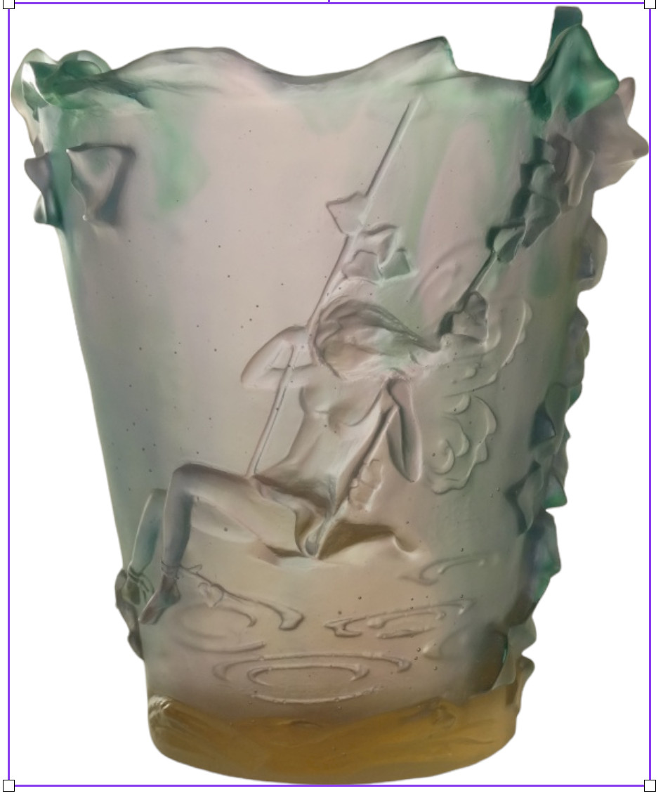 New in a Original Box DAUM CRYSTAL Large “SWING LADY FAIRY” Vase Green/Purple